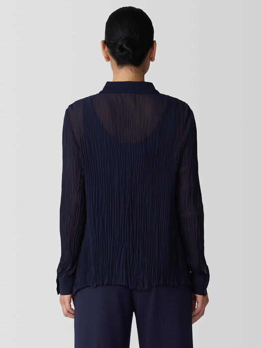 Crinkled Sheer Silk Georgette Classic Collar Shirt