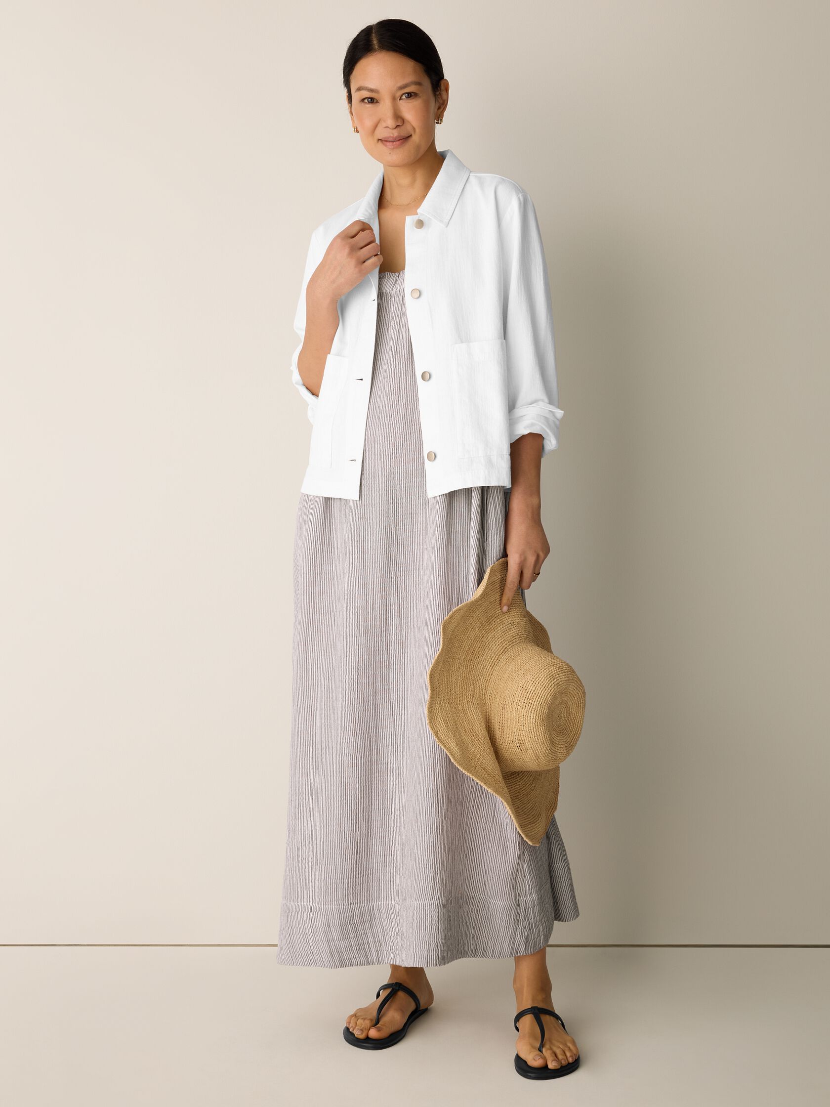 Slubby Organic Cotton Linen Classic Collar Jacket