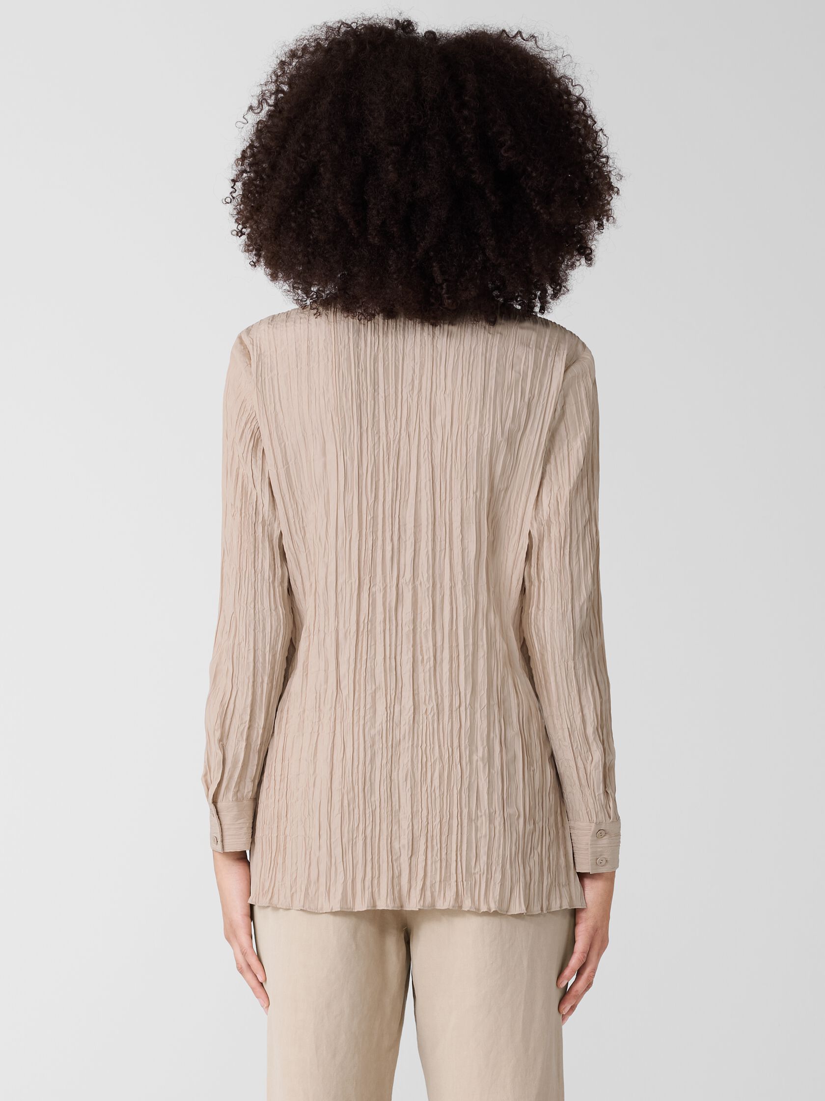 Crinkle Silk Habutai Classic Collar Shirt