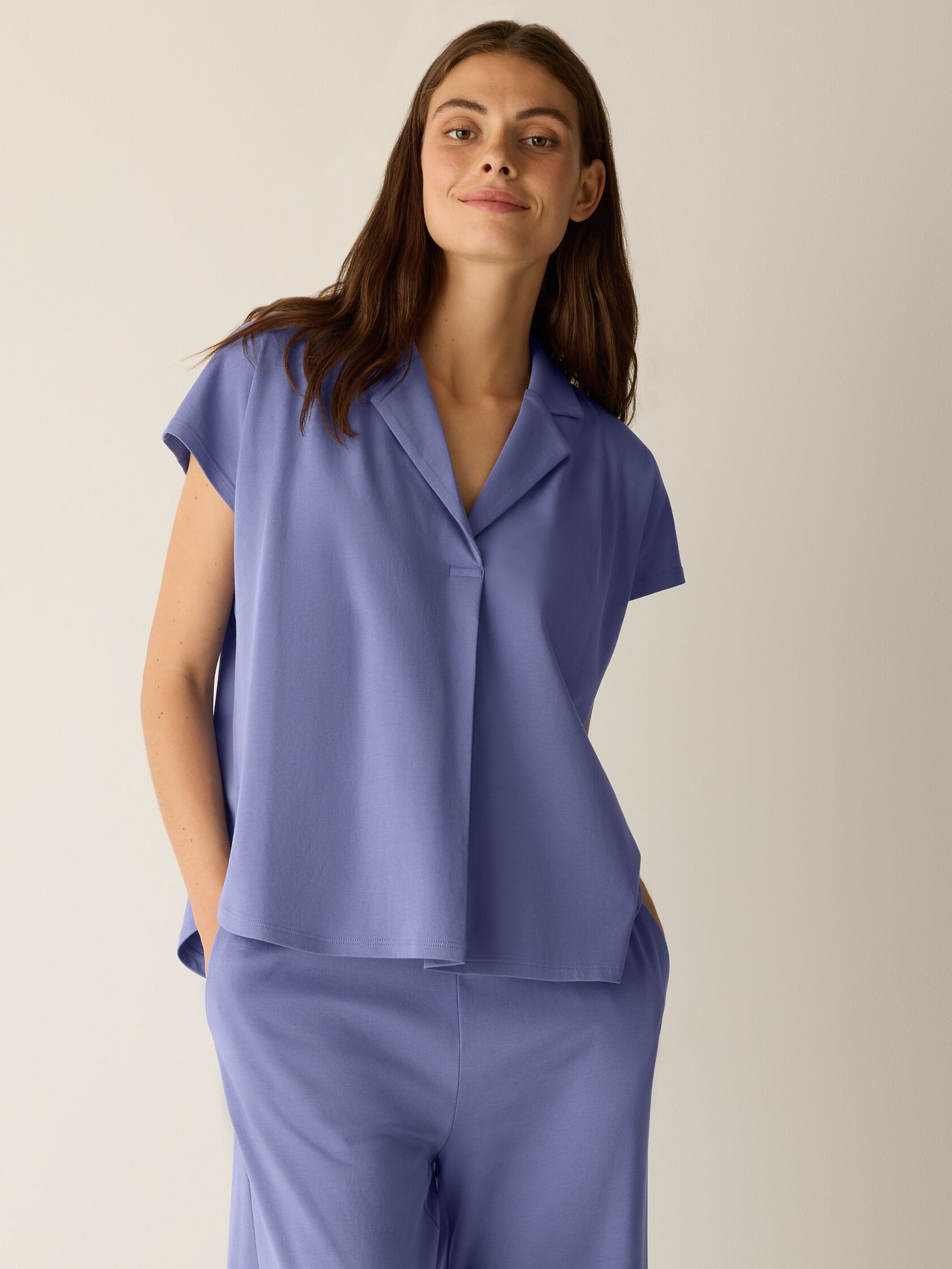 Organic Cotton Interlock Notch Collar Sleep Shirt