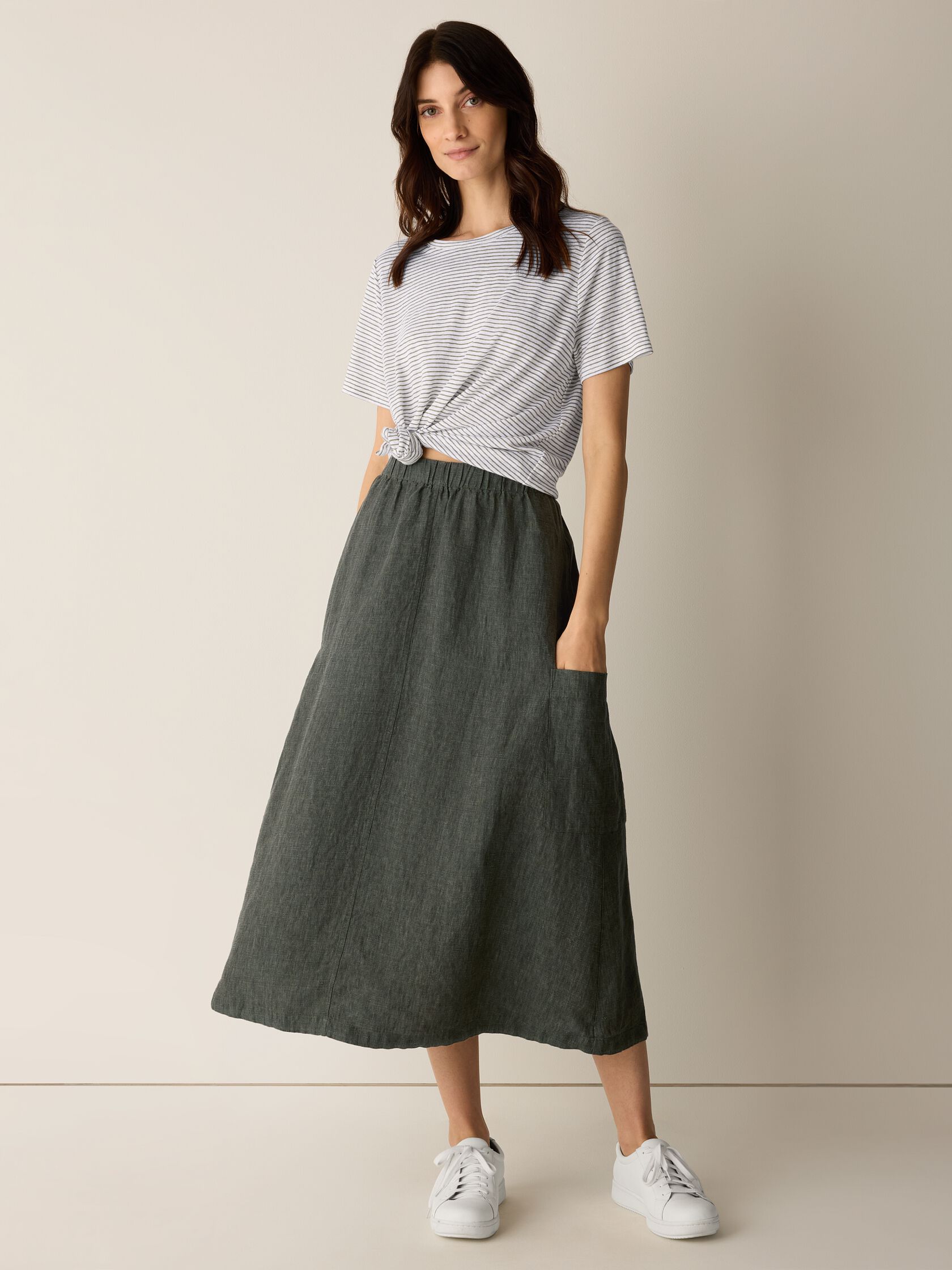 Washed Organic Linen D&eacute;lav&eacute; Cargo Skirt