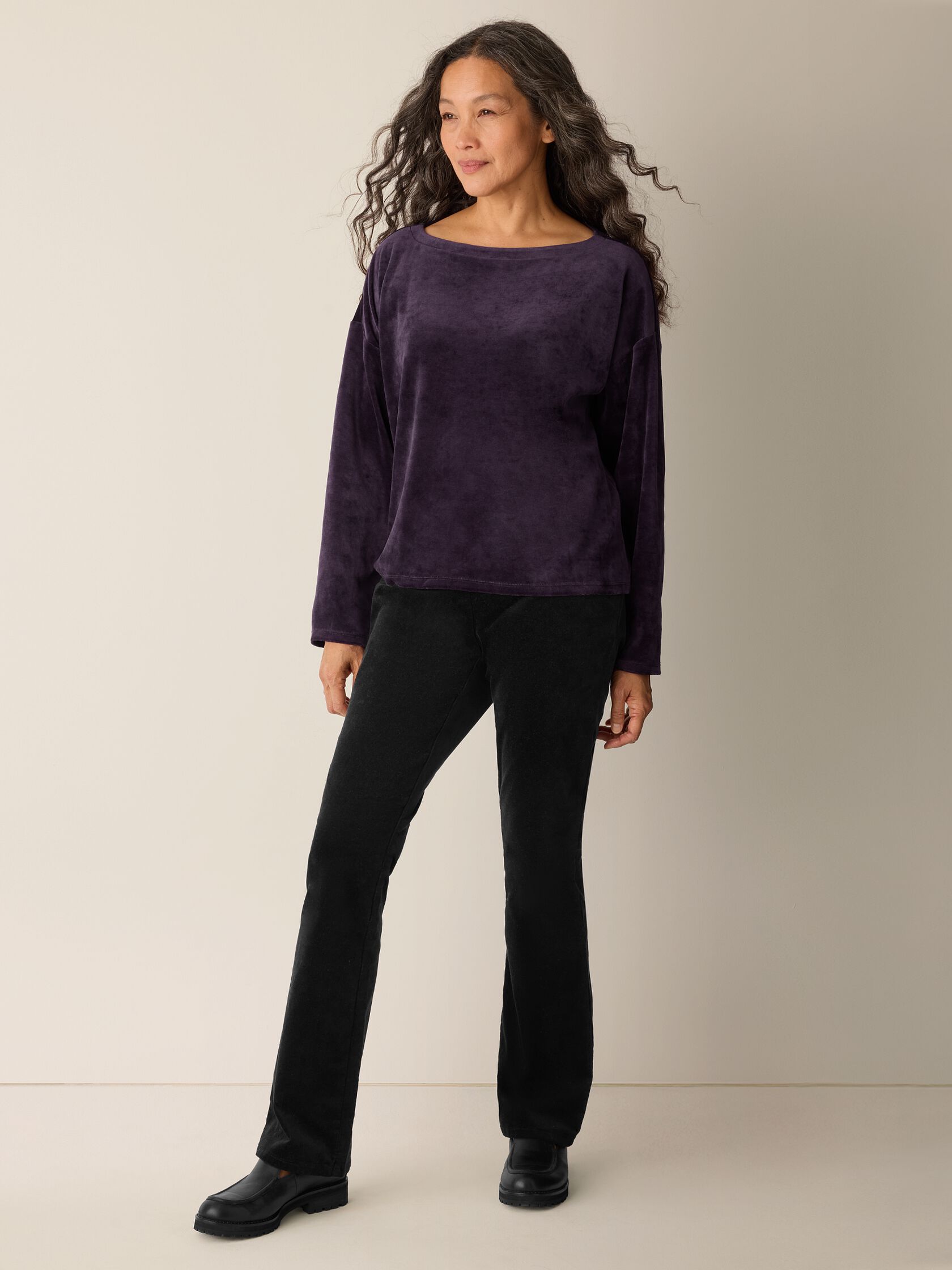 Cozy Velour Knit Bateau Neck Top
