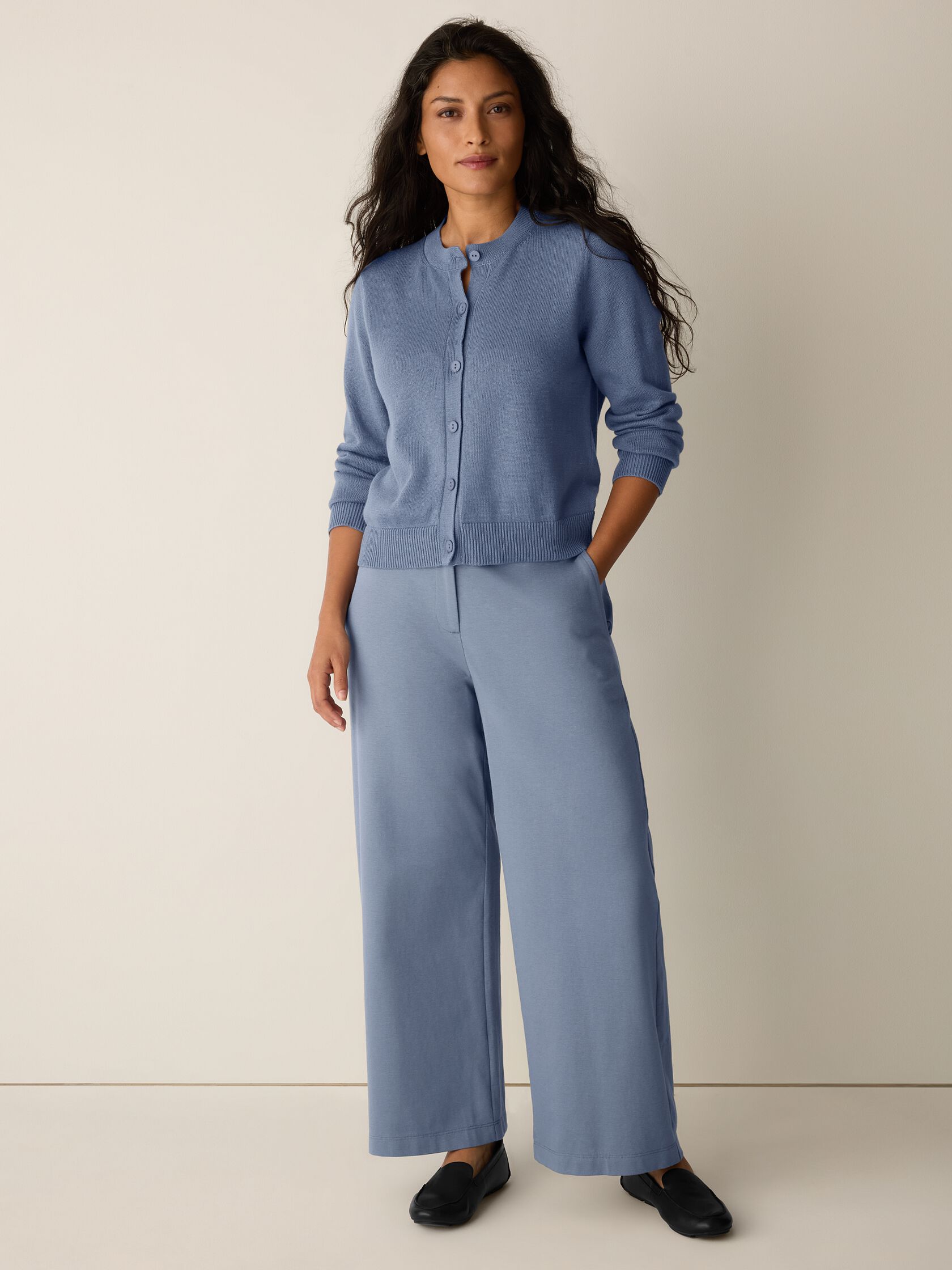 Cotton Blend Ponte Wide-Leg Trouser
