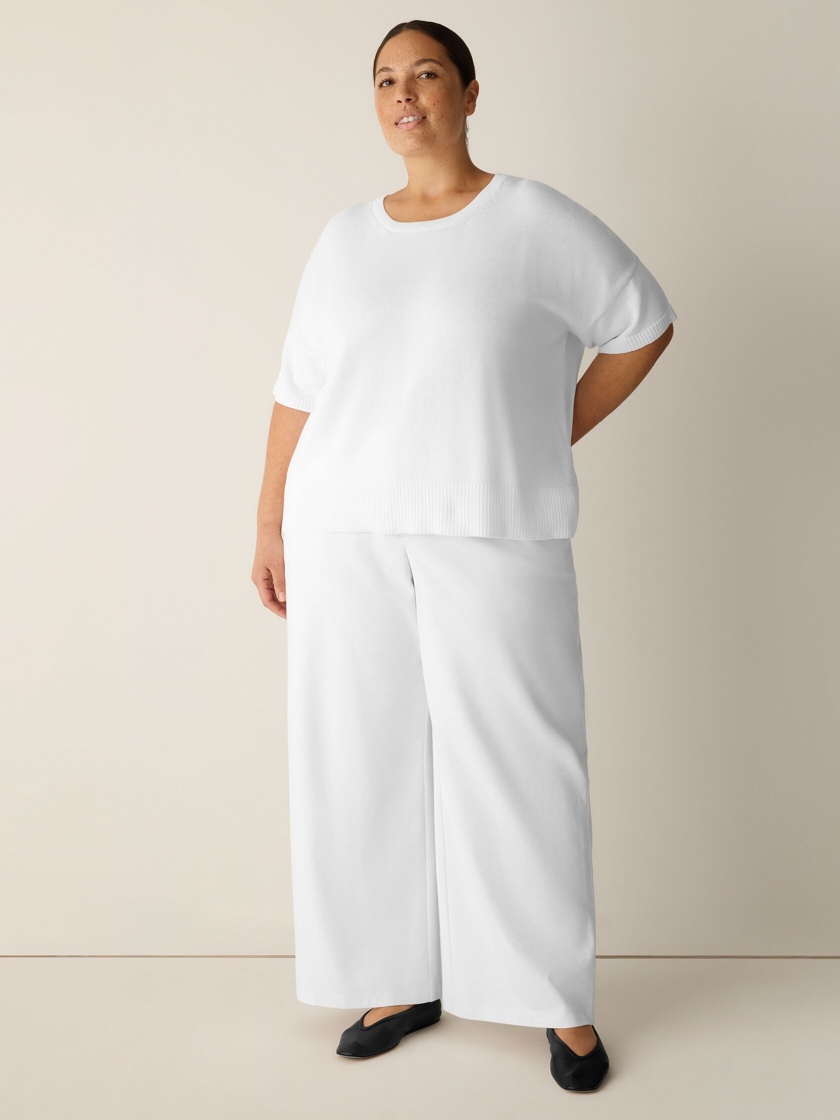 Peruvian Cotton Blend Elbow-Sleeve Top