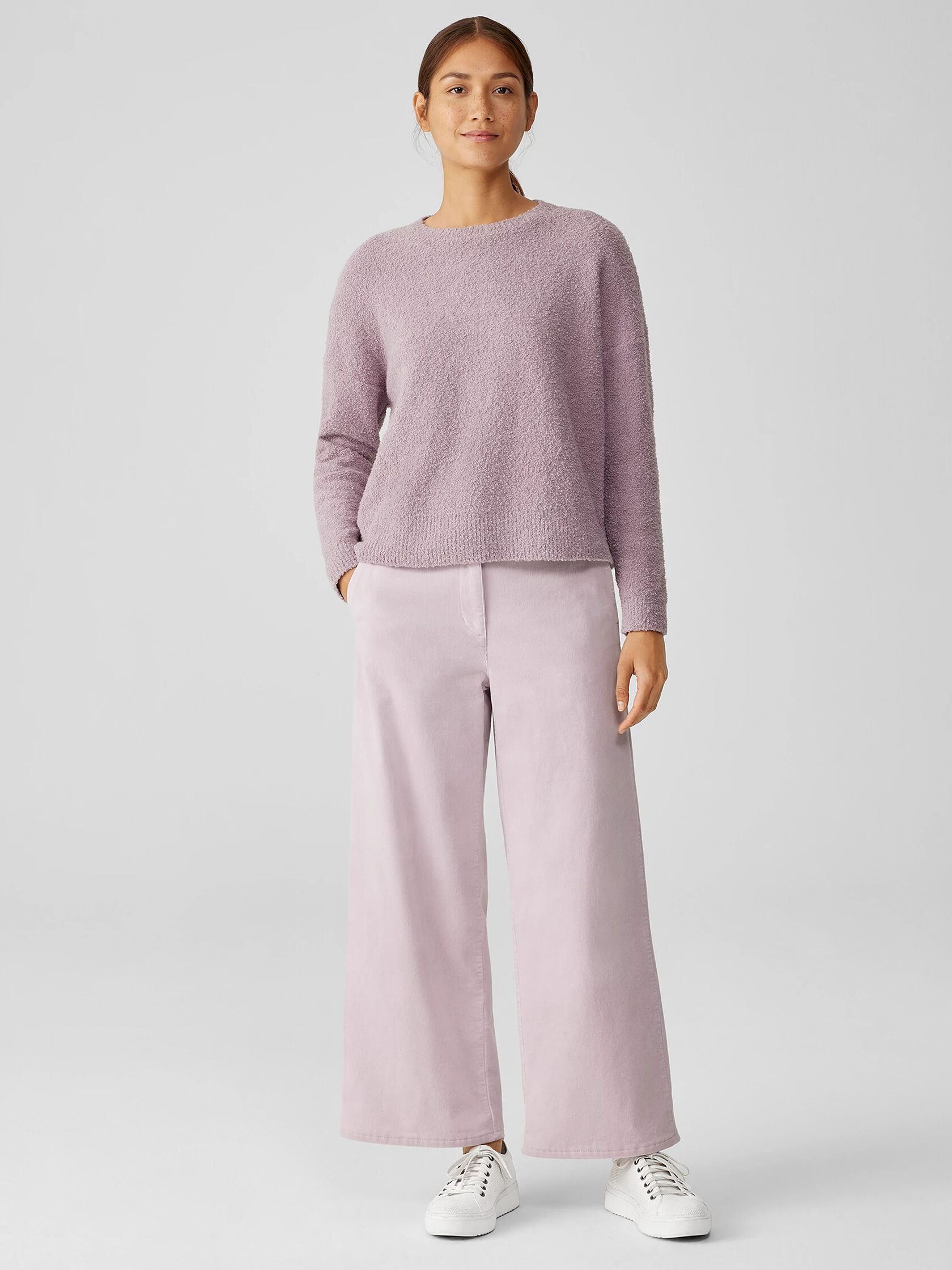 Cotton Boucle Crew Neck Box-Top