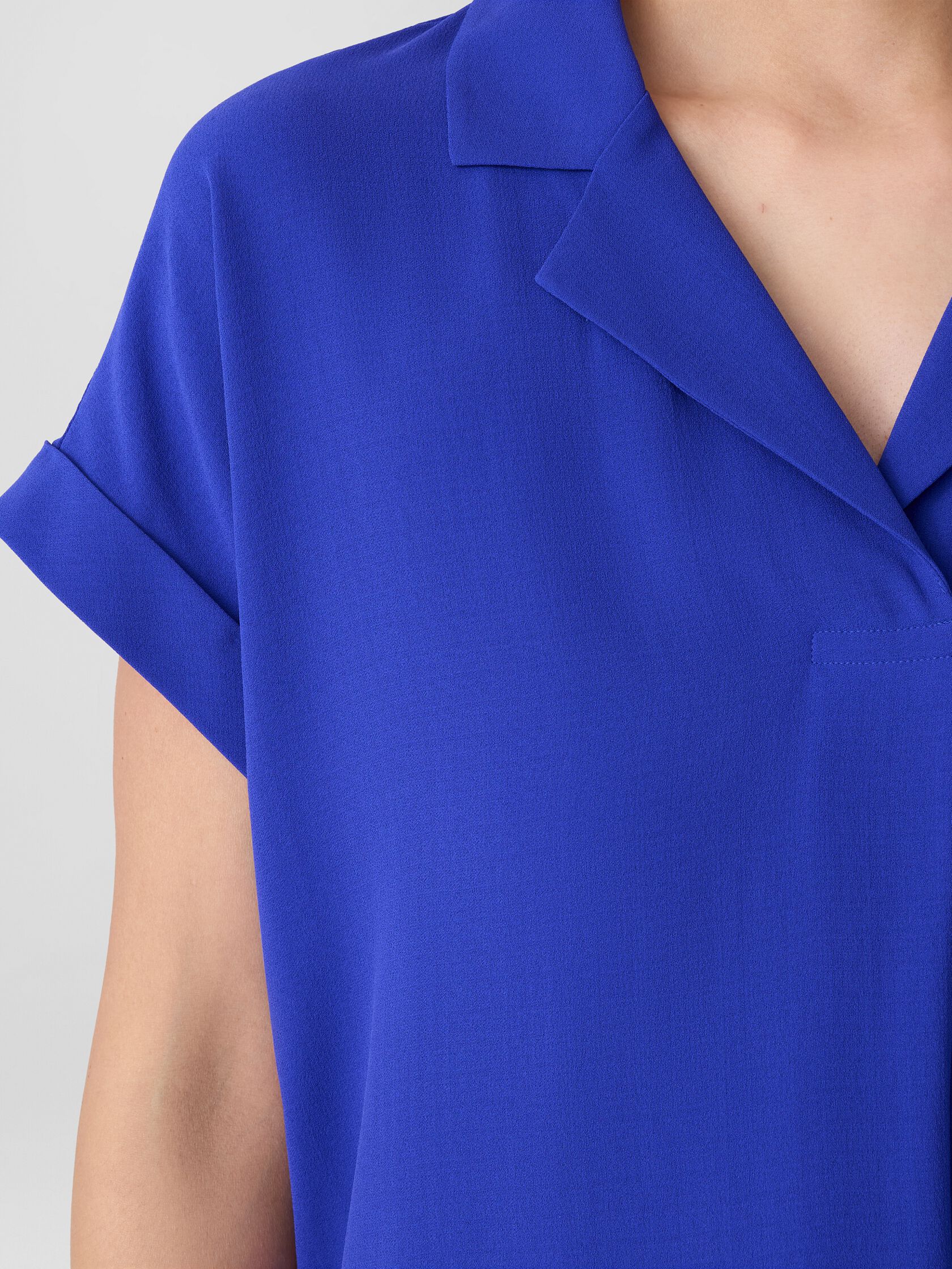 Silk Georgette Crepe Notch Collar Top