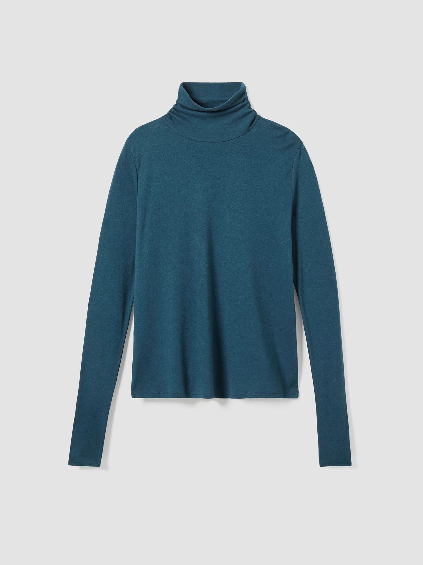 Ribbed Pima Cotton Blend Turtleneck Top