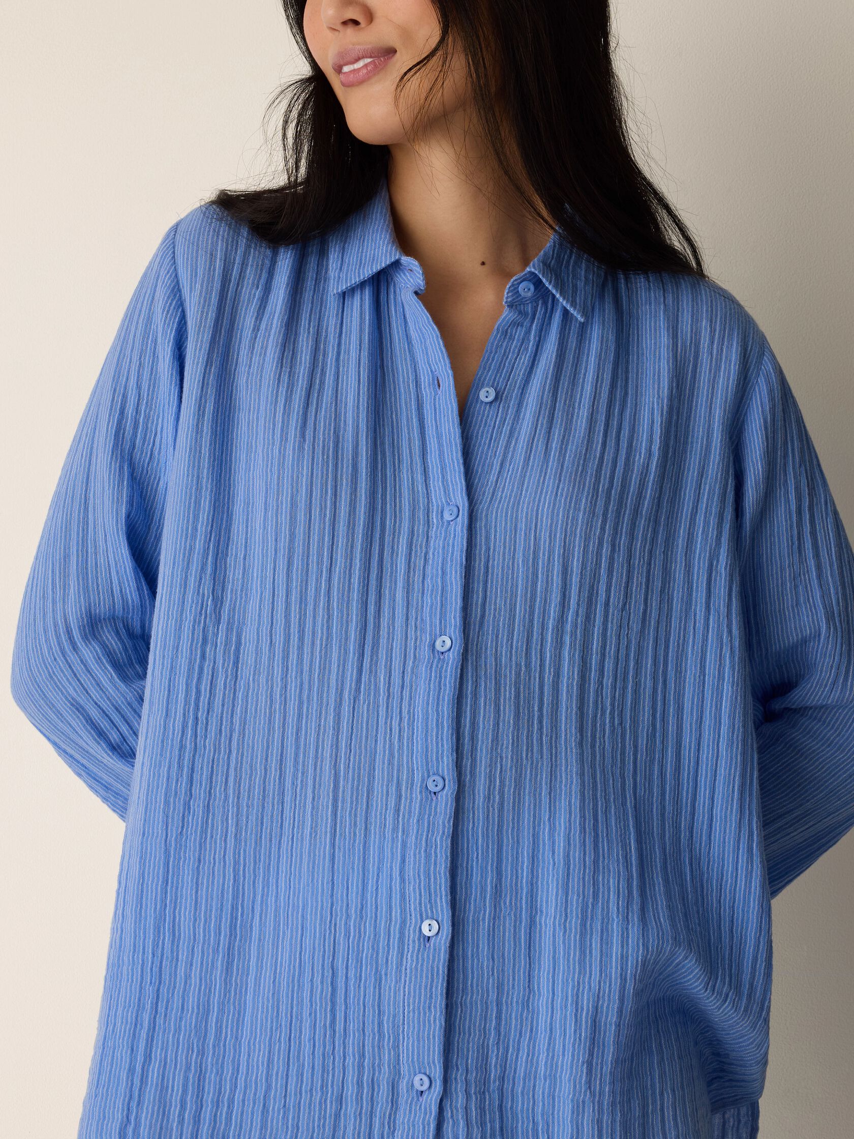Striped Organic Cotton Gauze Classic Collar Shirt