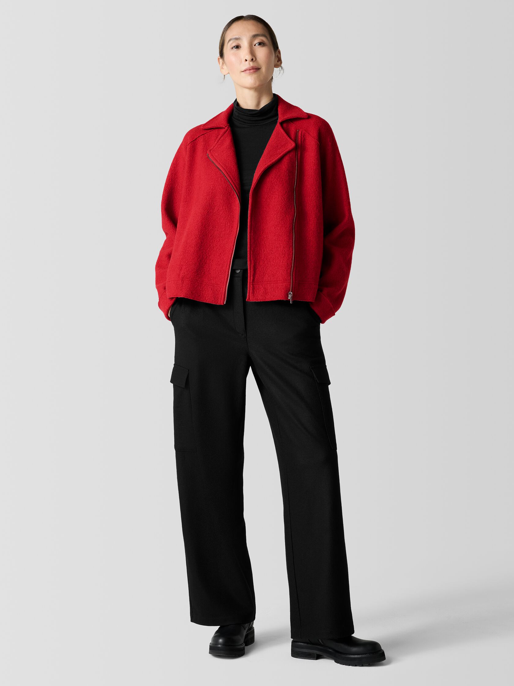 Lightweight Boiled Wool Motorcycle Jacket in Regenerative Wool