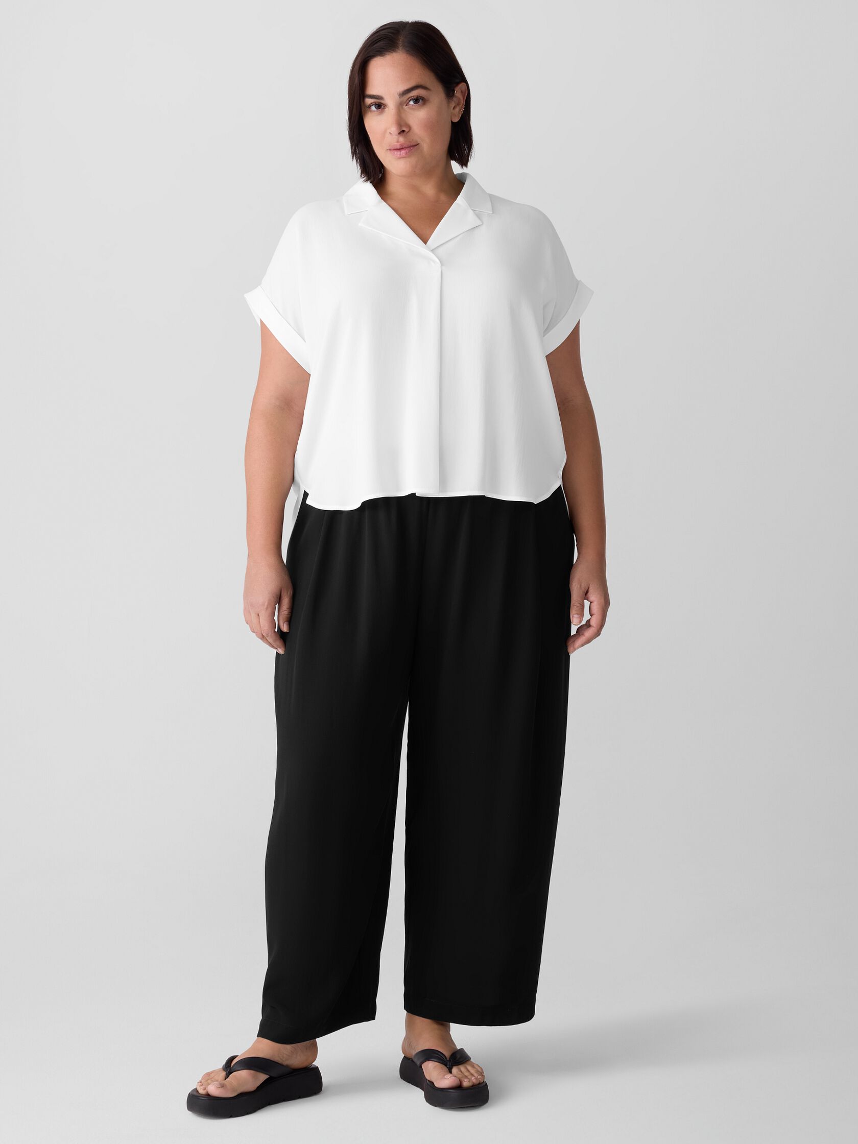 Silk Georgette Crepe Notch Collar Top
