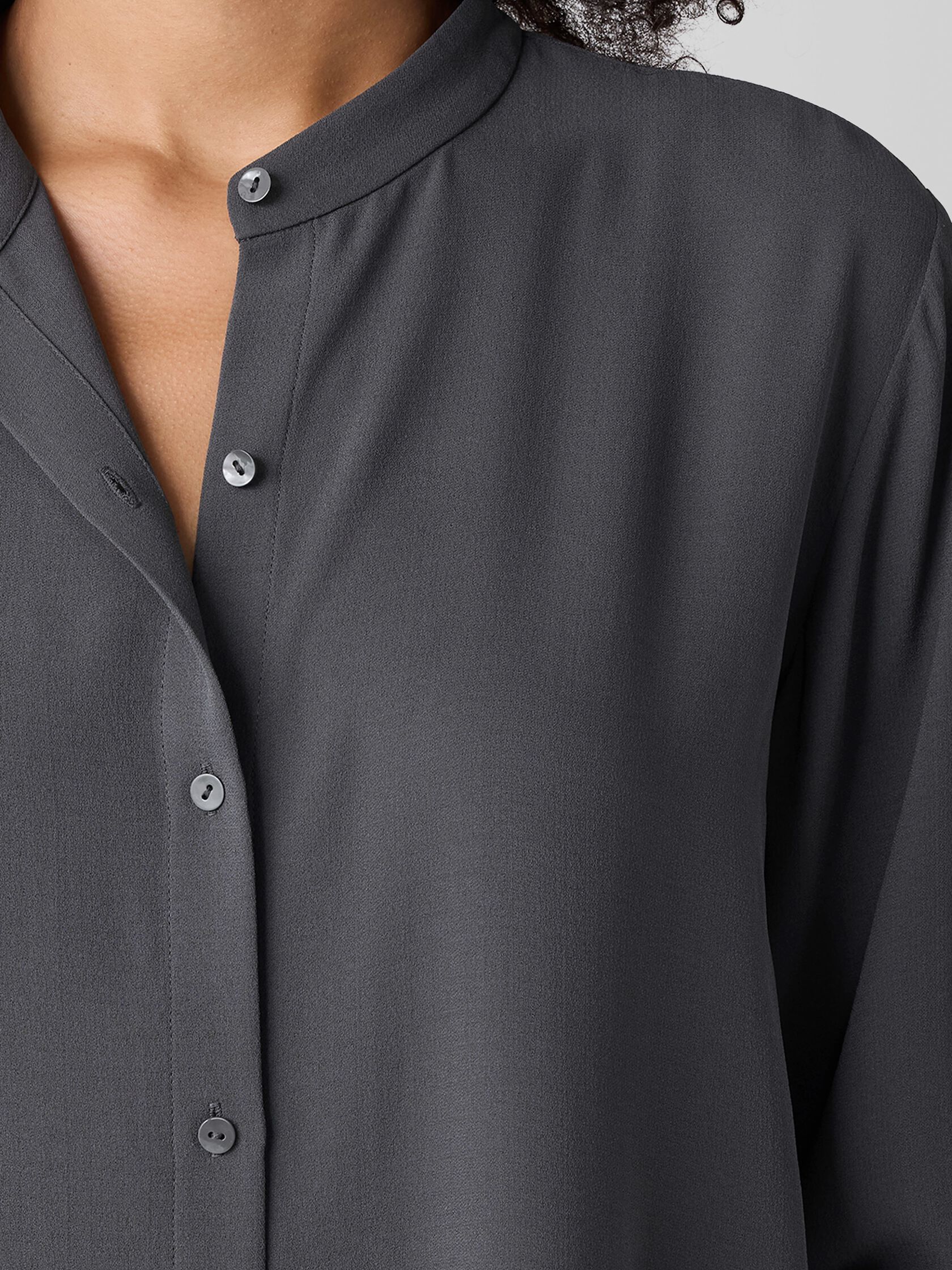 Silk Georgette Crepe Band Collar Shirt
