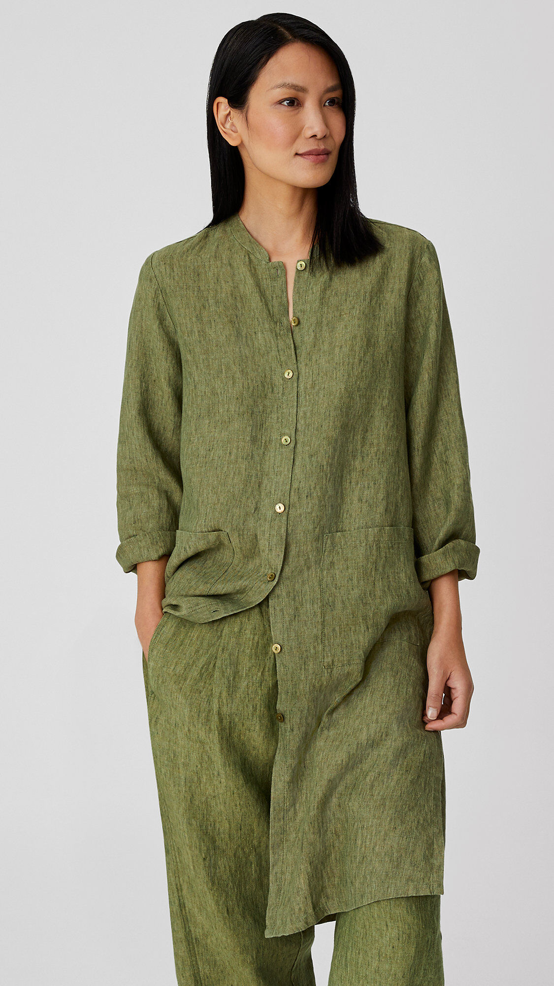 Washed Organic Linen Delave Long Shirt