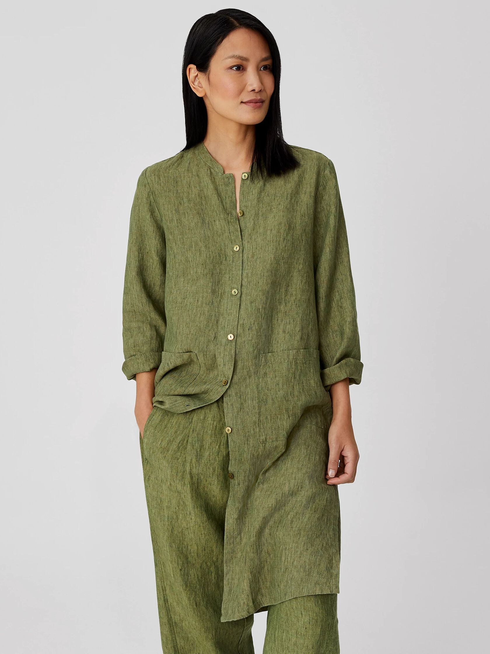 Washed Organic Linen Delave Long Shirt