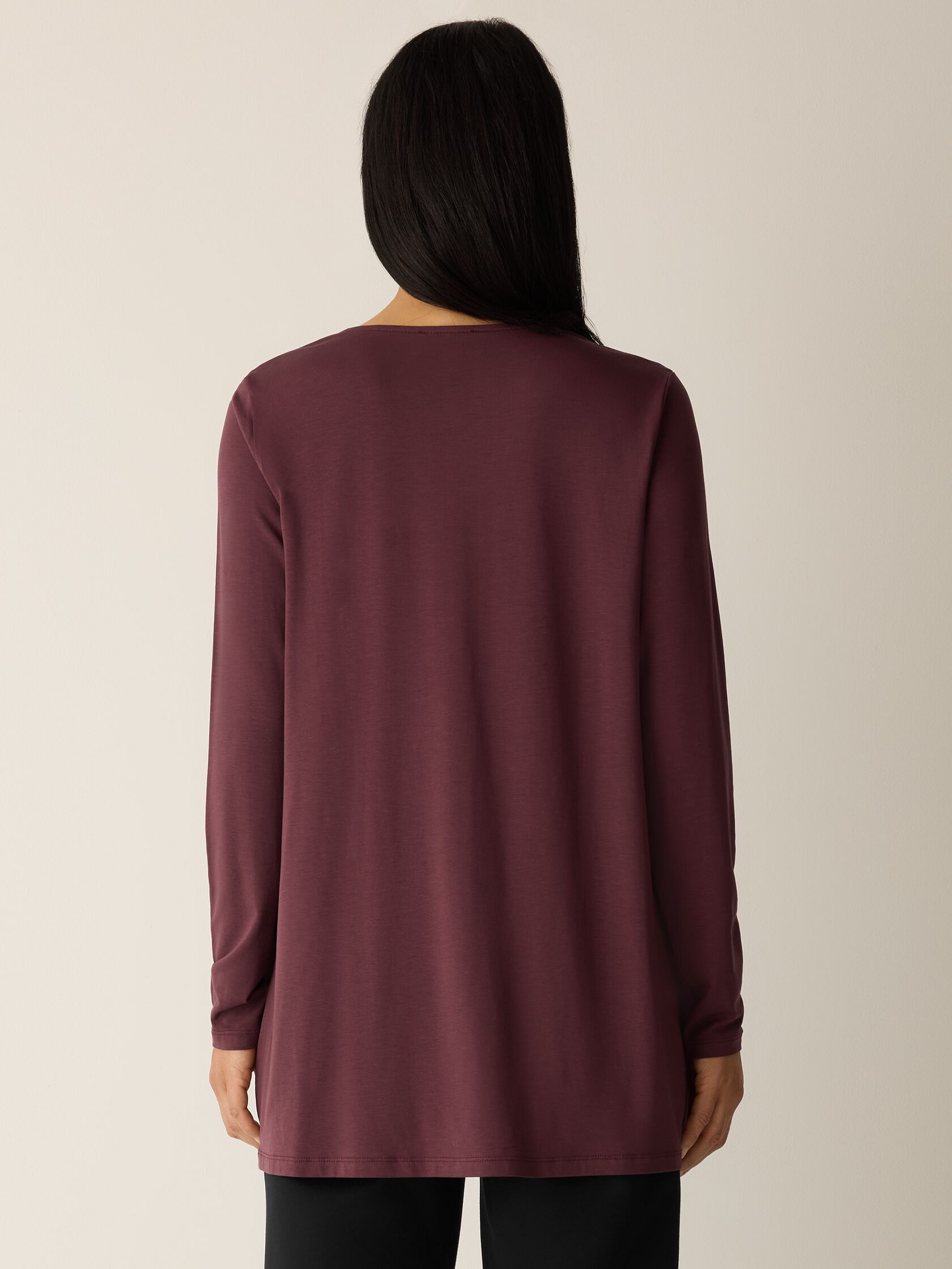 Fine Stretch Jersey Knit V-Neck Long Top