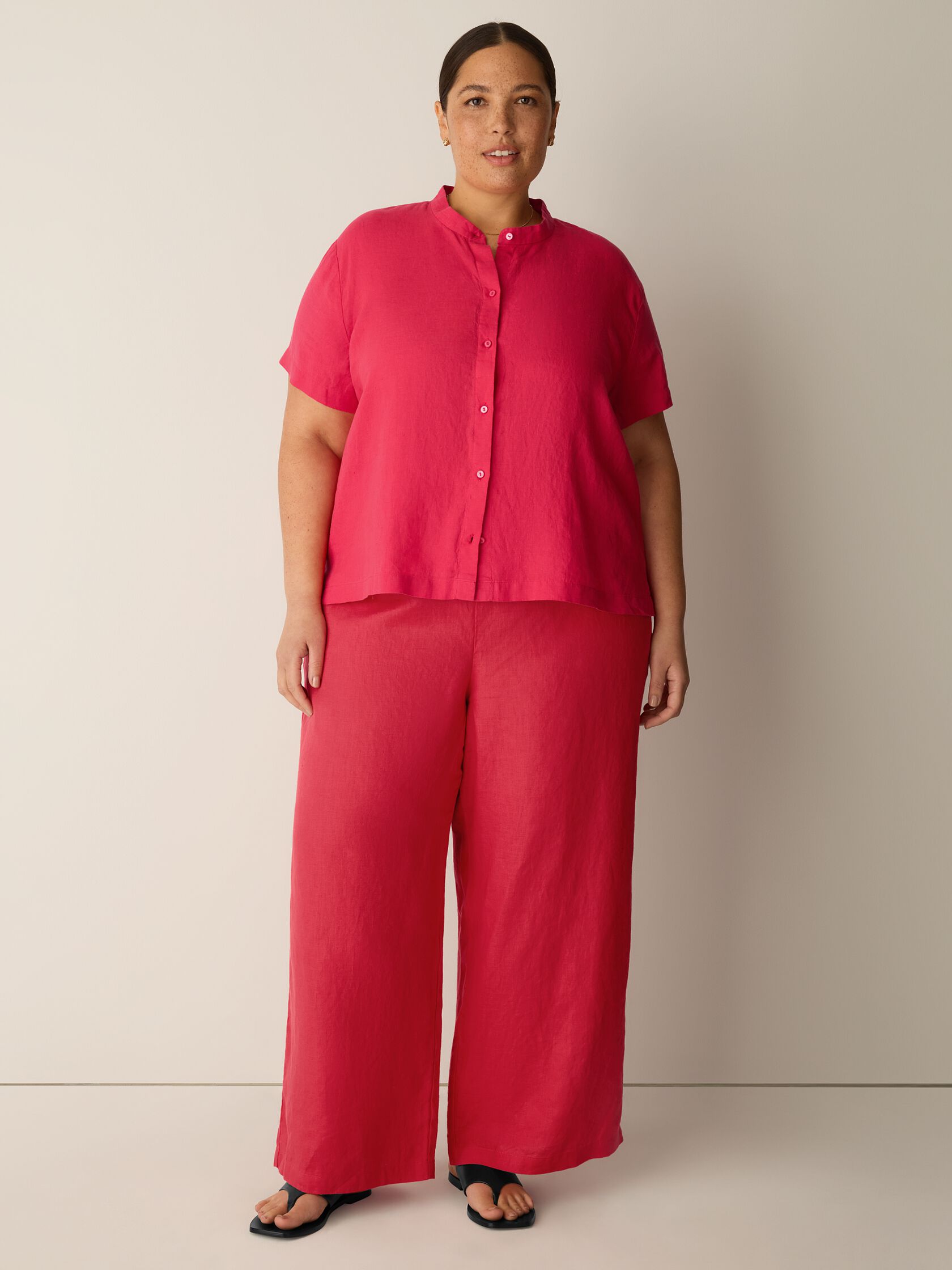 Organic Handkerchief Linen Band Collar Shirt