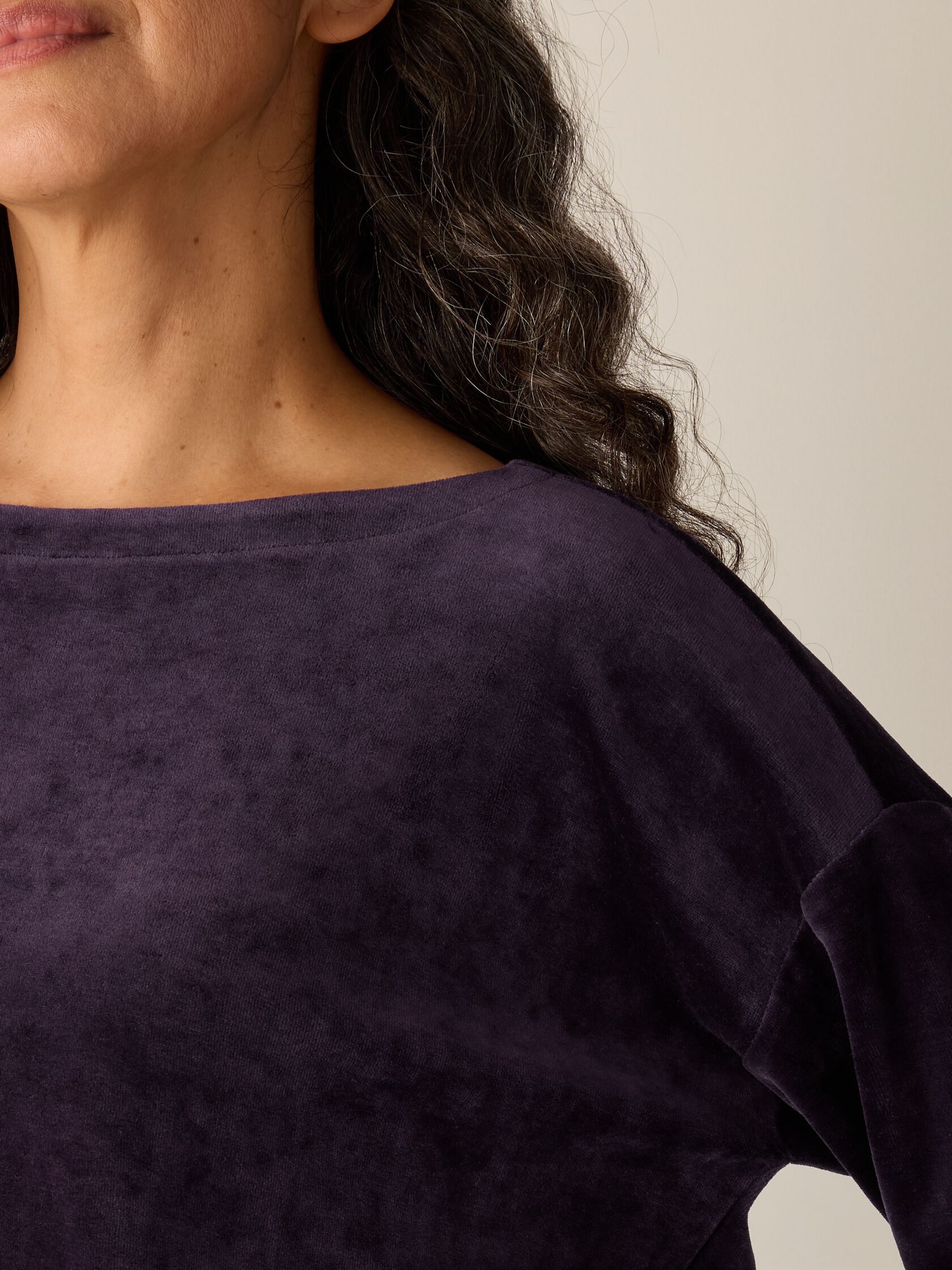 Cozy Velour Knit Bateau Neck Top