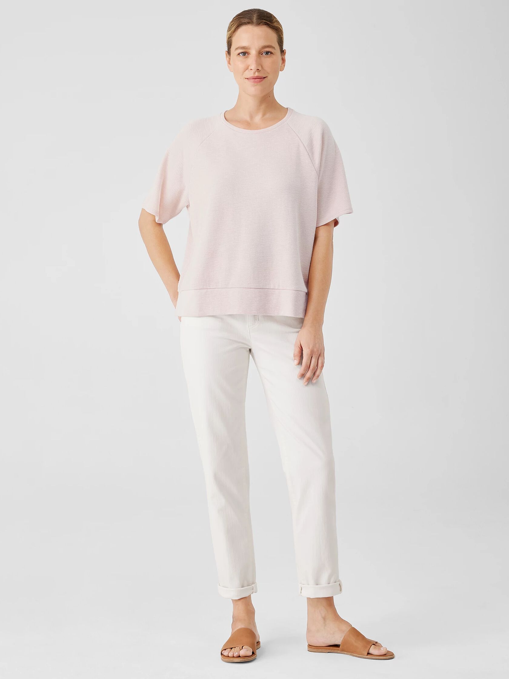 Organic Cotton Slubby Rib Knit Elbow-Sleeve Top