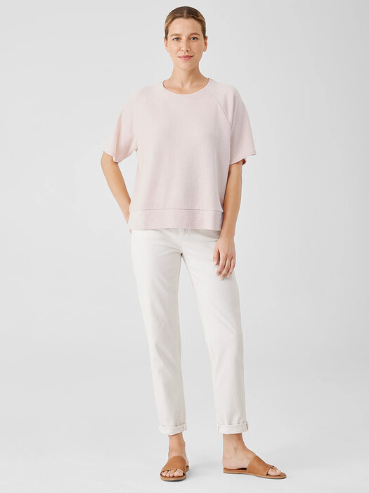 Organic Cotton Slubby Rib Knit Elbow-Sleeve Top