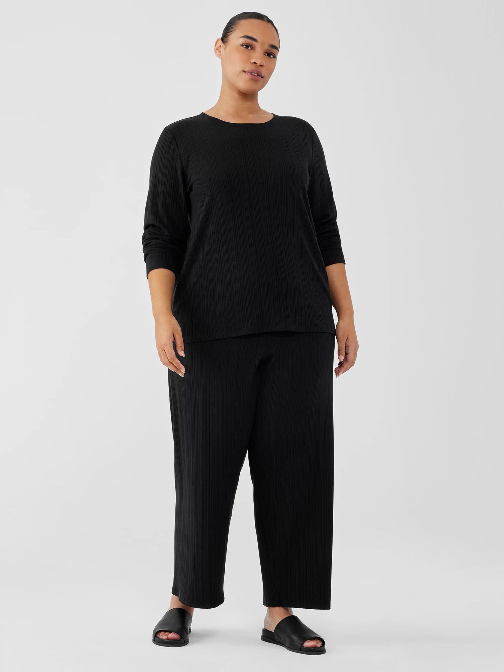 Variegated Rib Knit Crew Neck Top