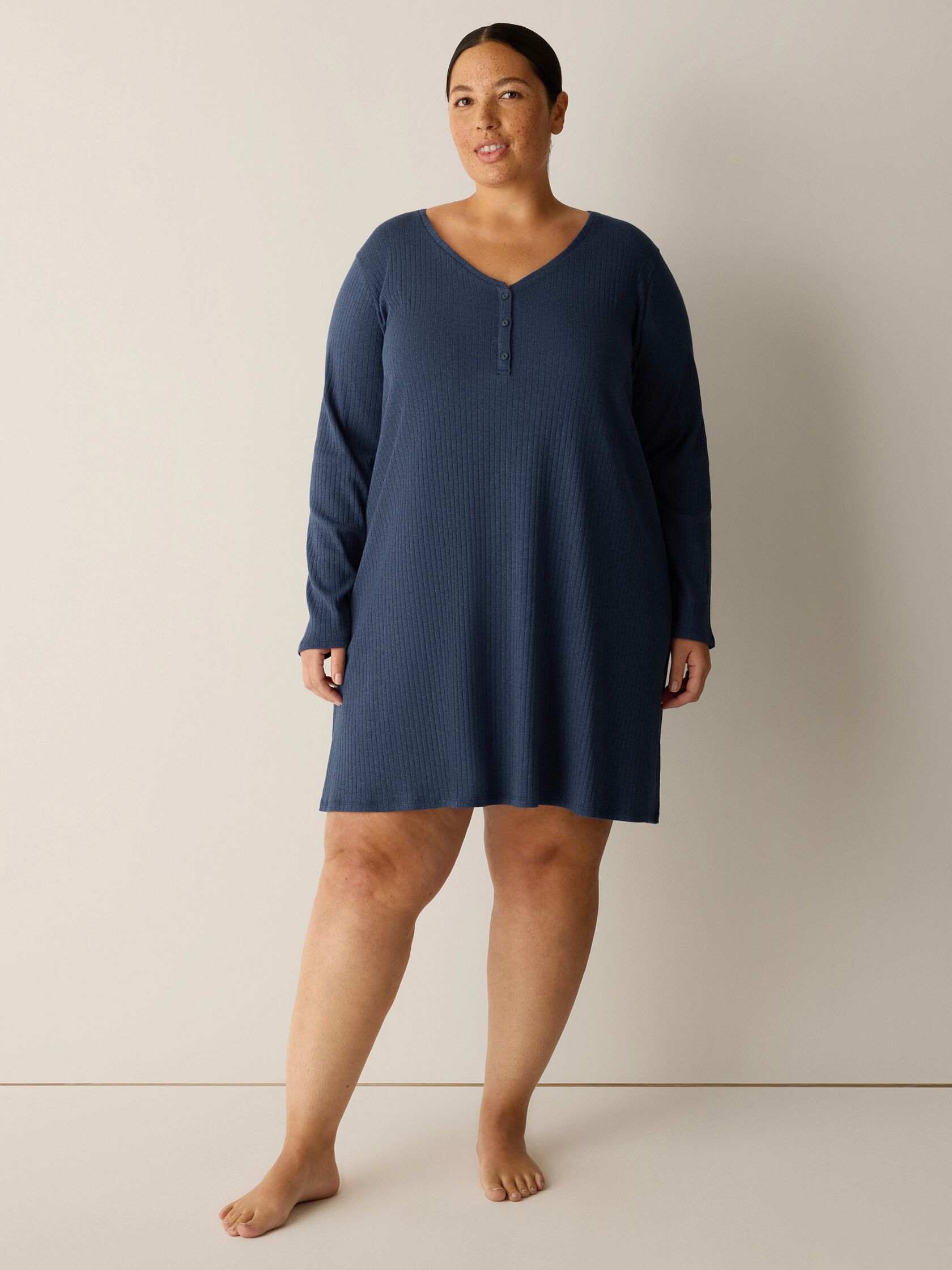 Organic Cotton Rib V-Neck Sleep Dress