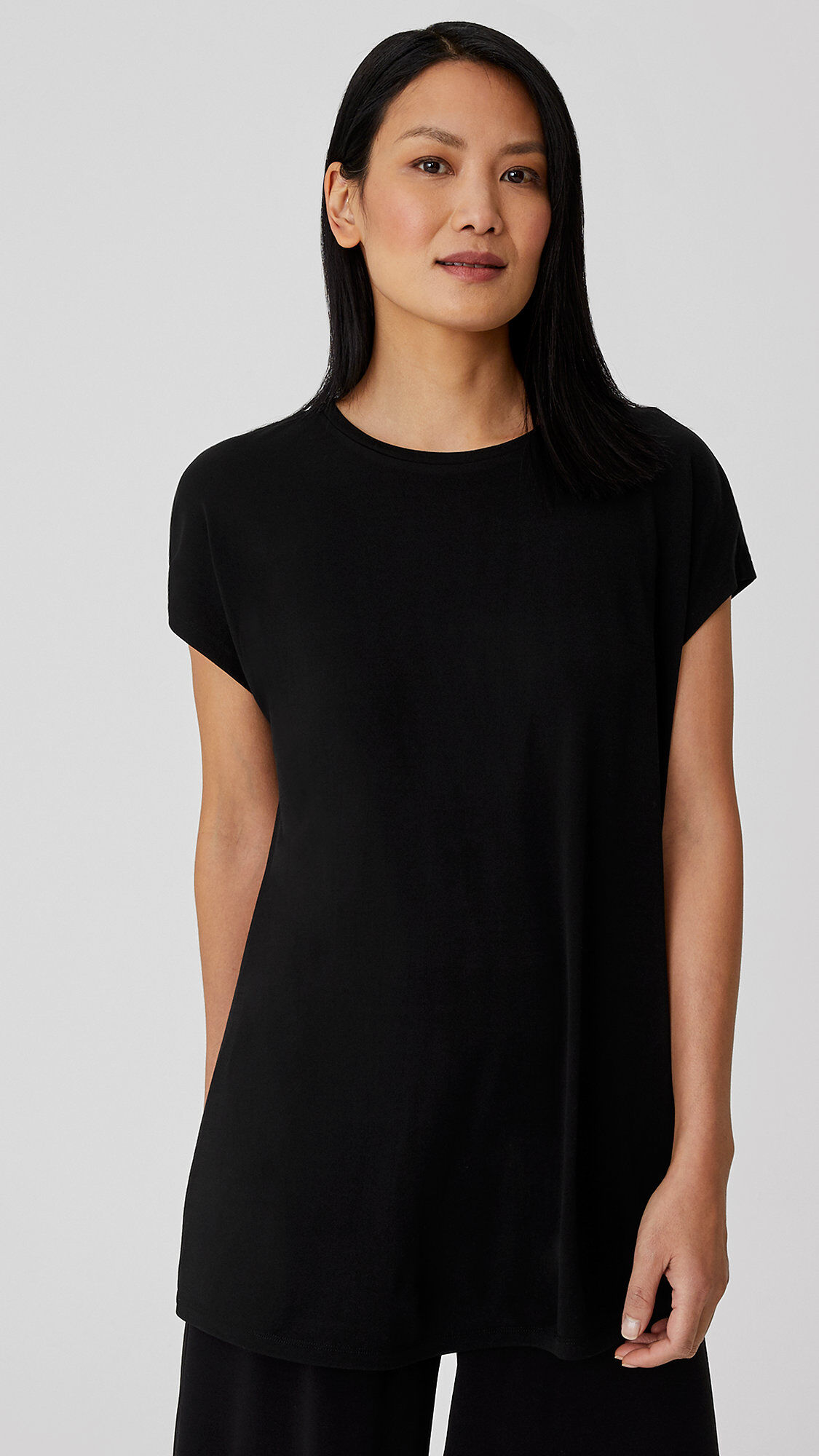 Stretch Silk Jersey Crew Neck Top