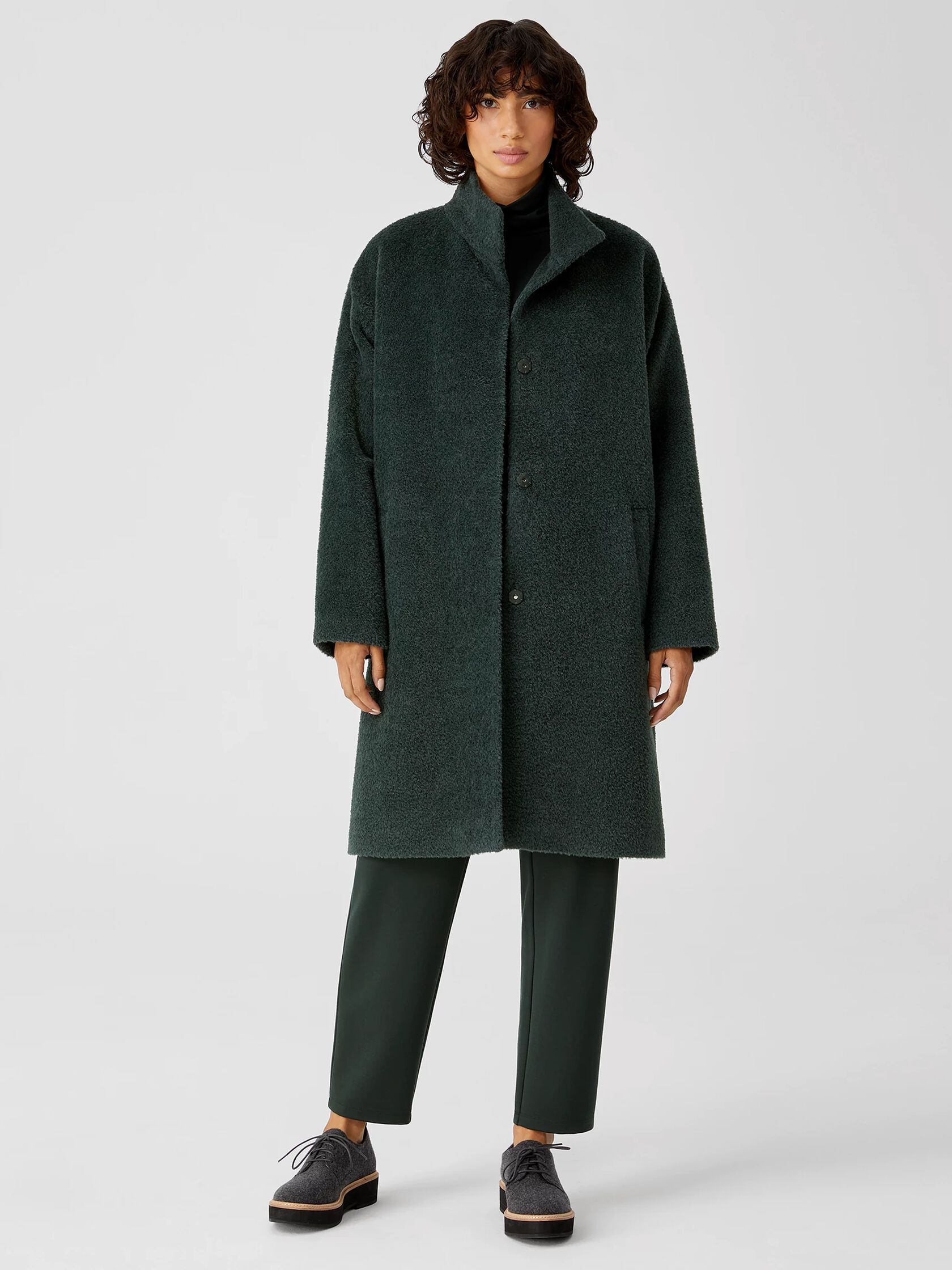 Sheared Suri Alpaca Stand Collar Coat