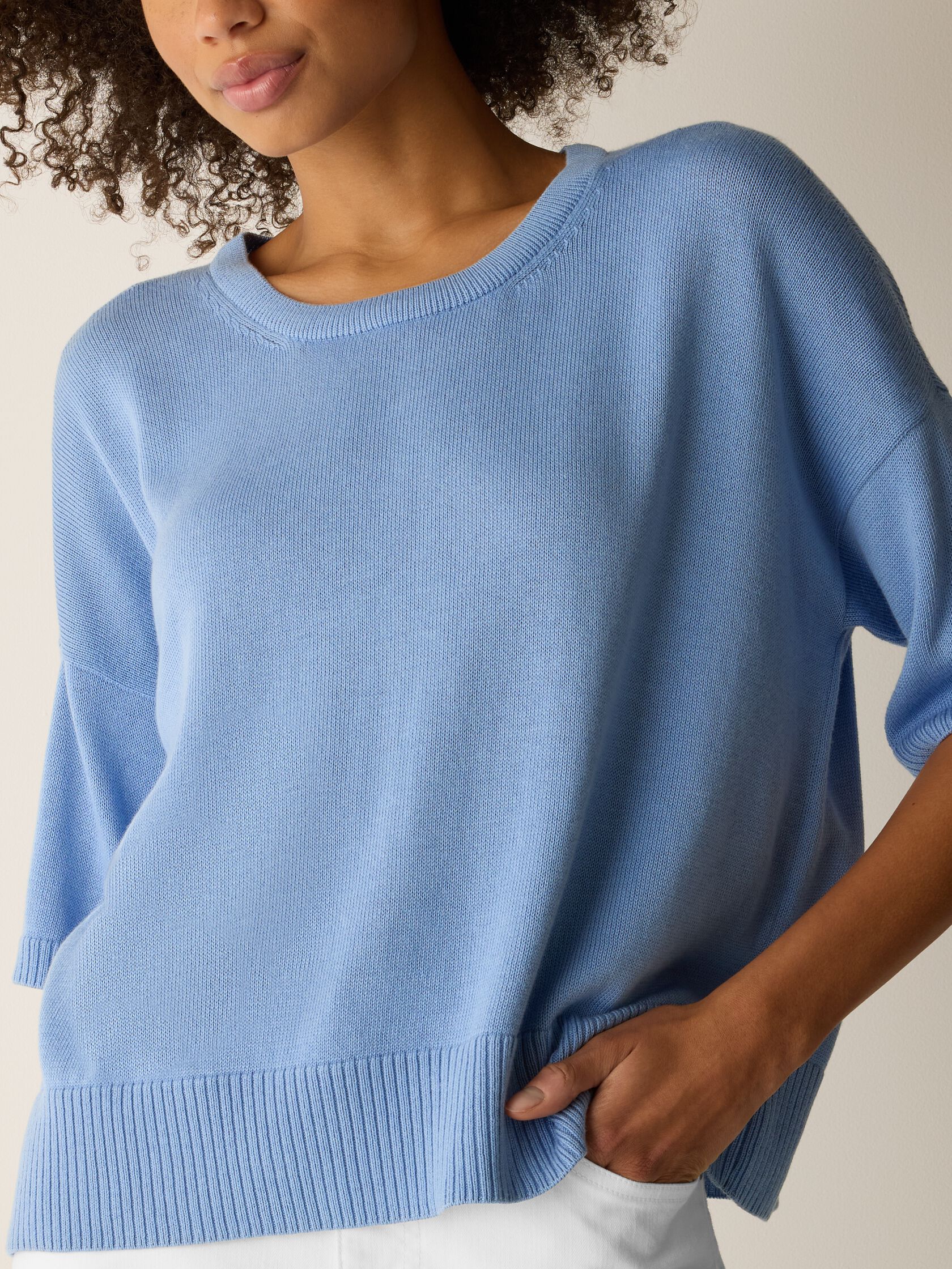 Peruvian Cotton Blend Elbow-Sleeve Top
