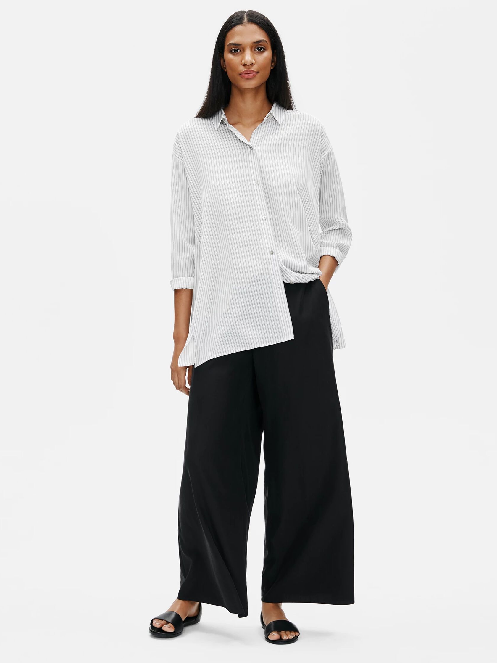 Silk Crepe de Chine Striped Swing Shirt