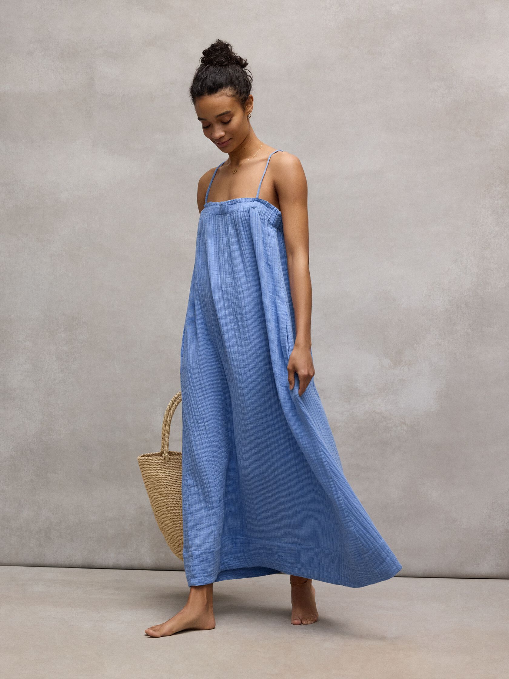 Striped Organic Cotton Gauze Cami Dress