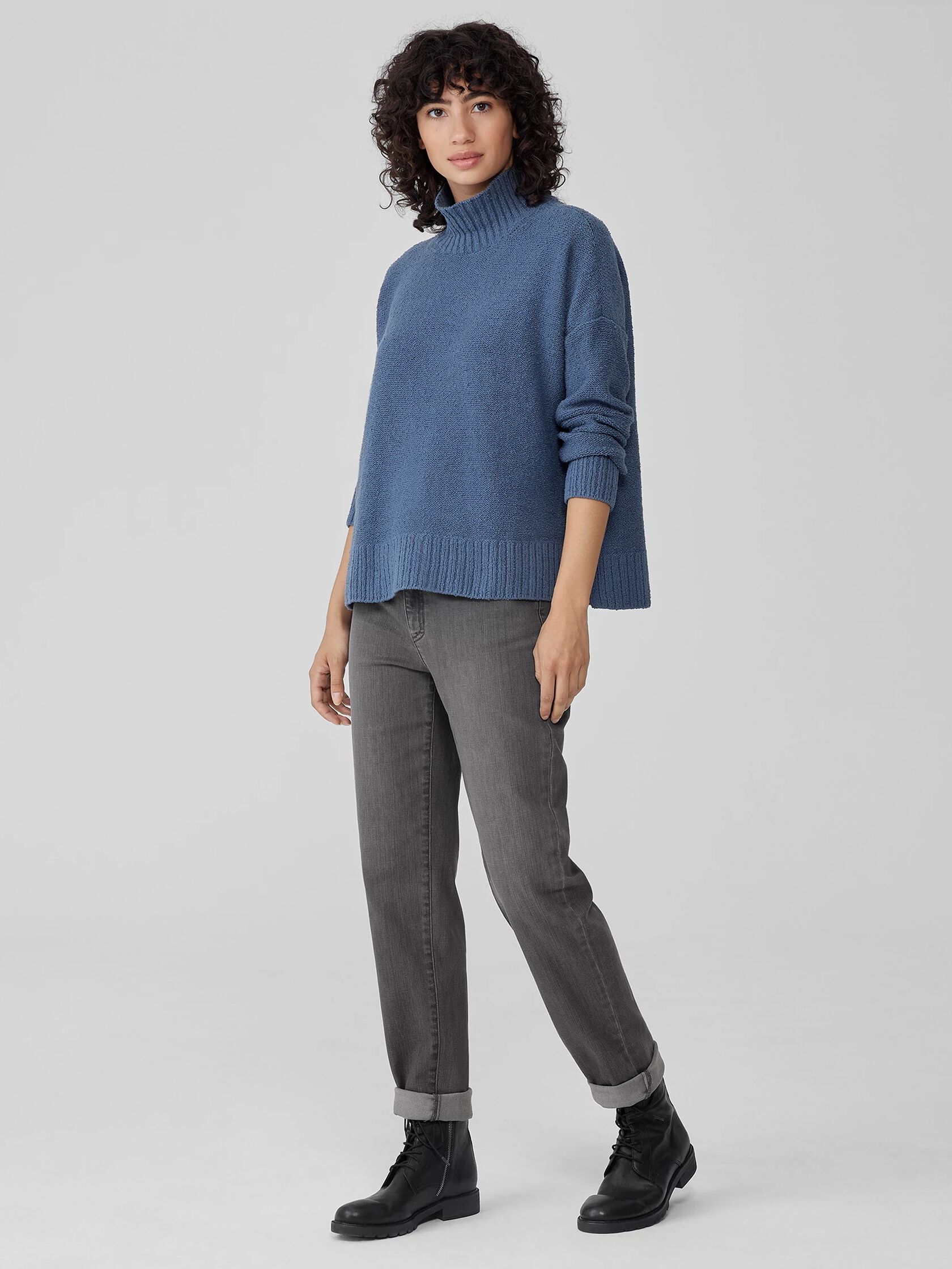 Peruvian Organic Cotton Boucle Turtleneck Box-Top