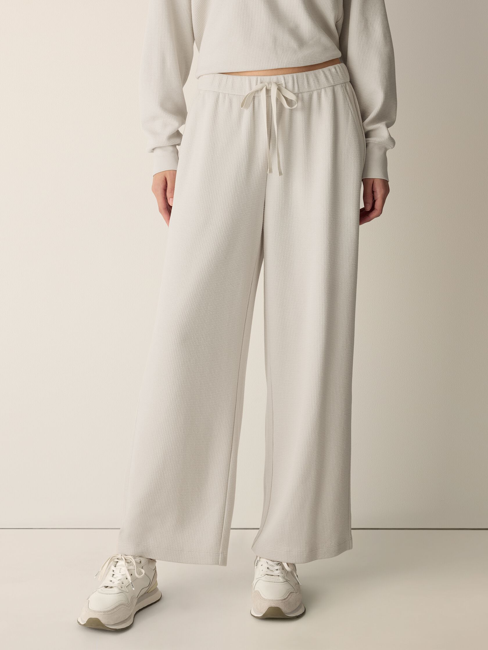 Waffle Cotton Blend Doubleknit Wide-Leg Pant