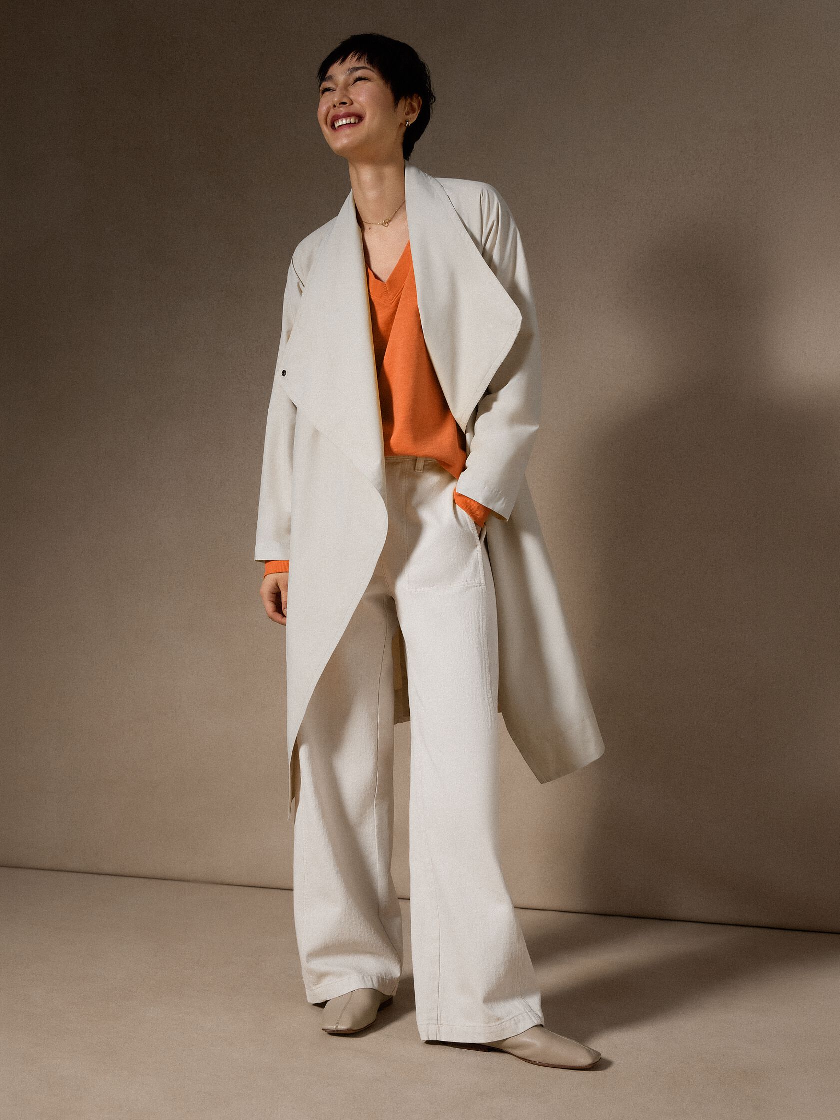Light Cotton Nylon Drape Neck Coat