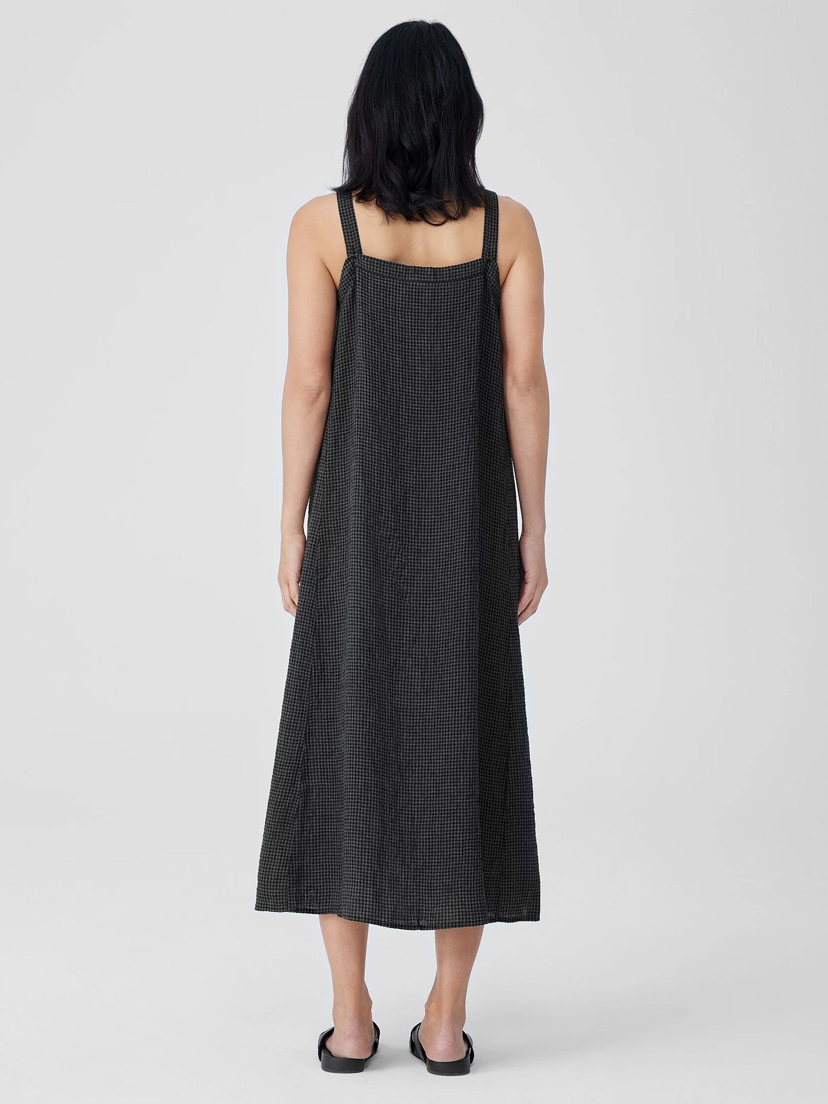 Puckered Organic Linen Square Neck Dress