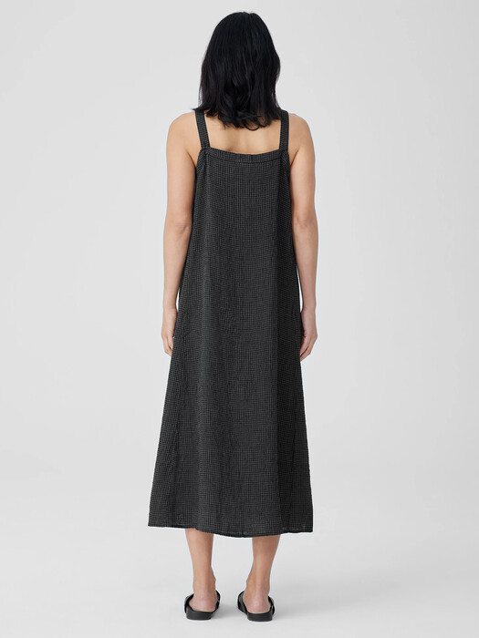 Puckered Organic Linen Square Neck Dress