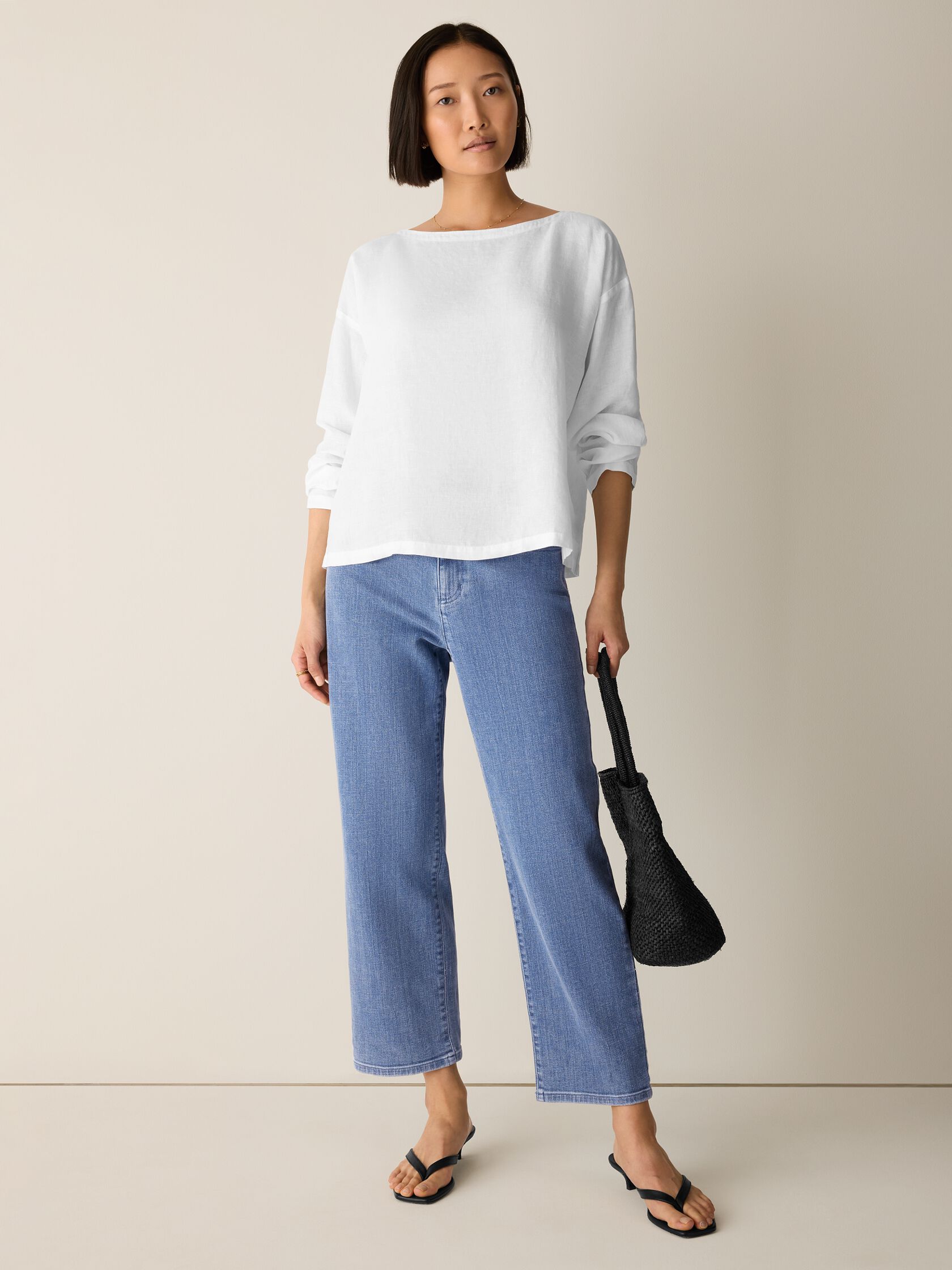 Organic Handkerchief Linen Bateau Neck Box-Top