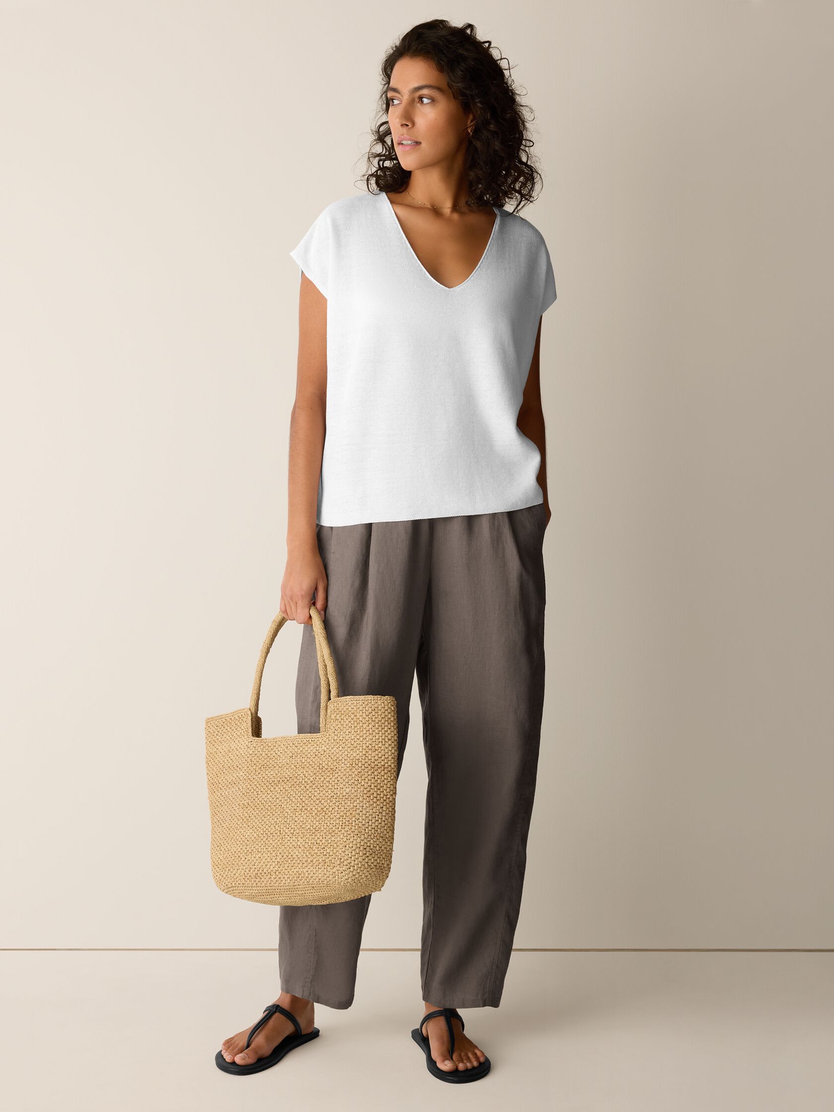 Organic Linen Cotton V-Neck Top