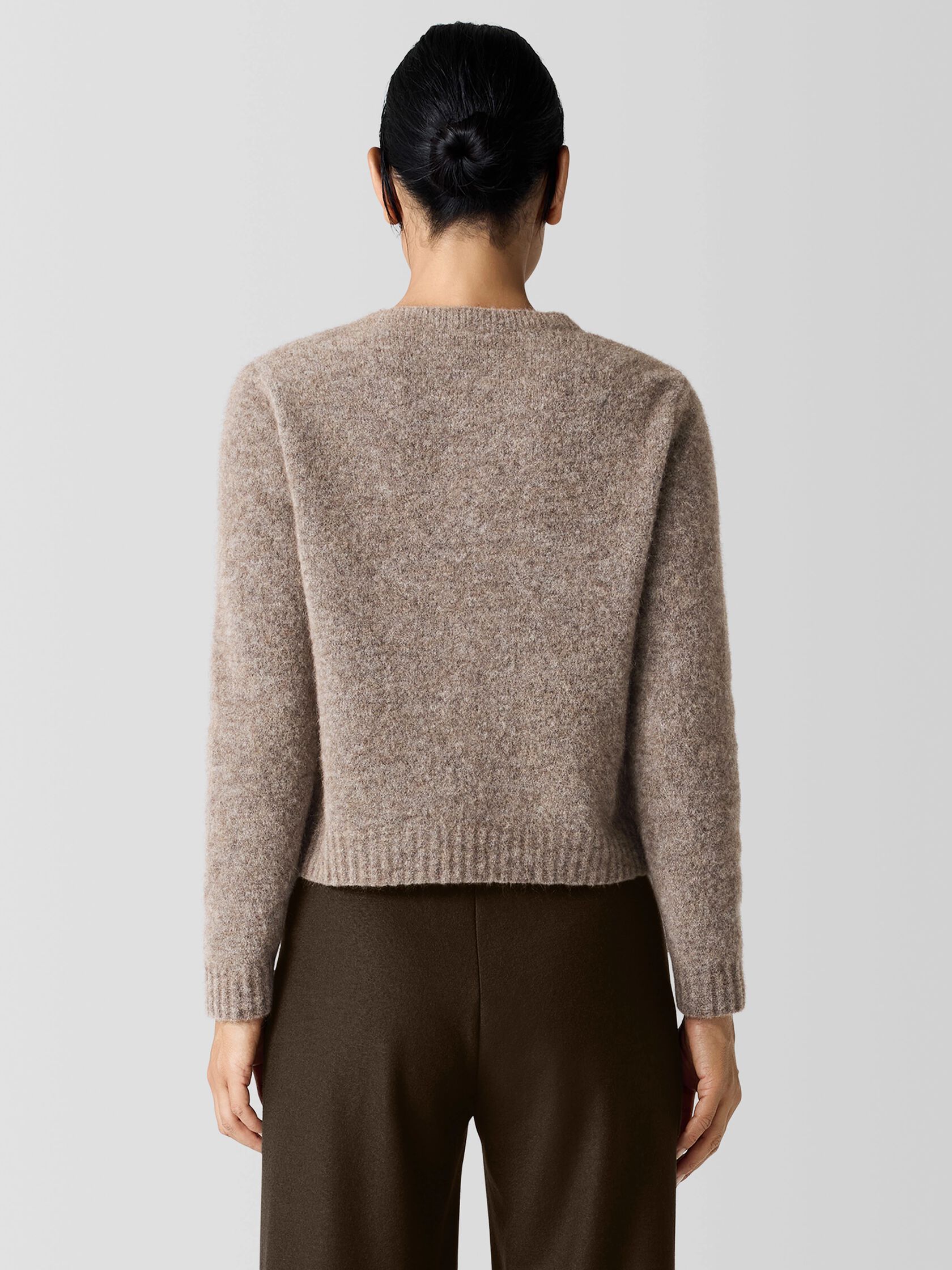 Mohair Plush Mélange Crew Neck Cardigan