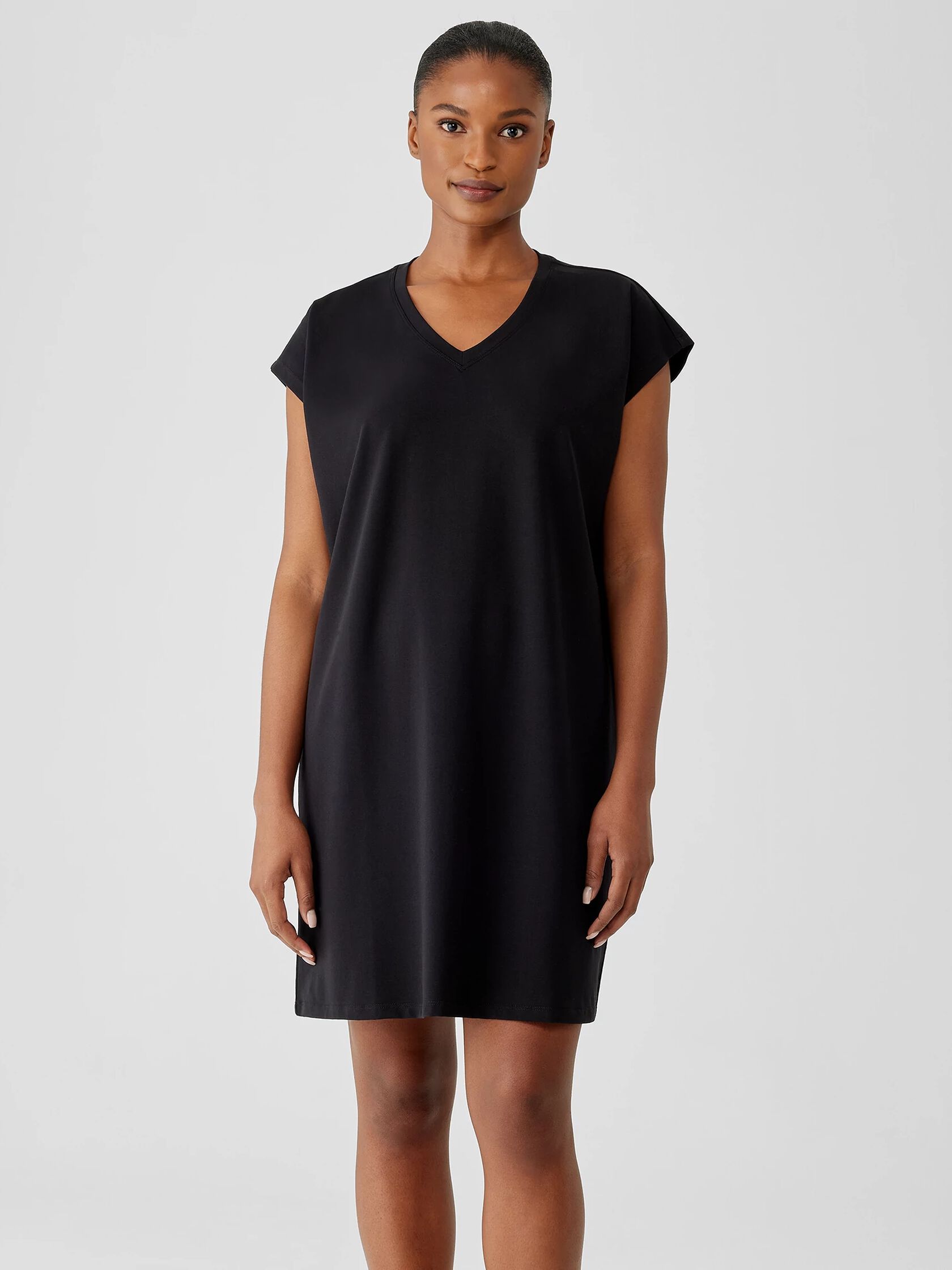 Pima Cotton Stretch Jersey V-Neck Dress