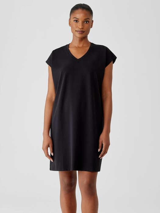 Pima Cotton Stretch Jersey V-Neck Dress