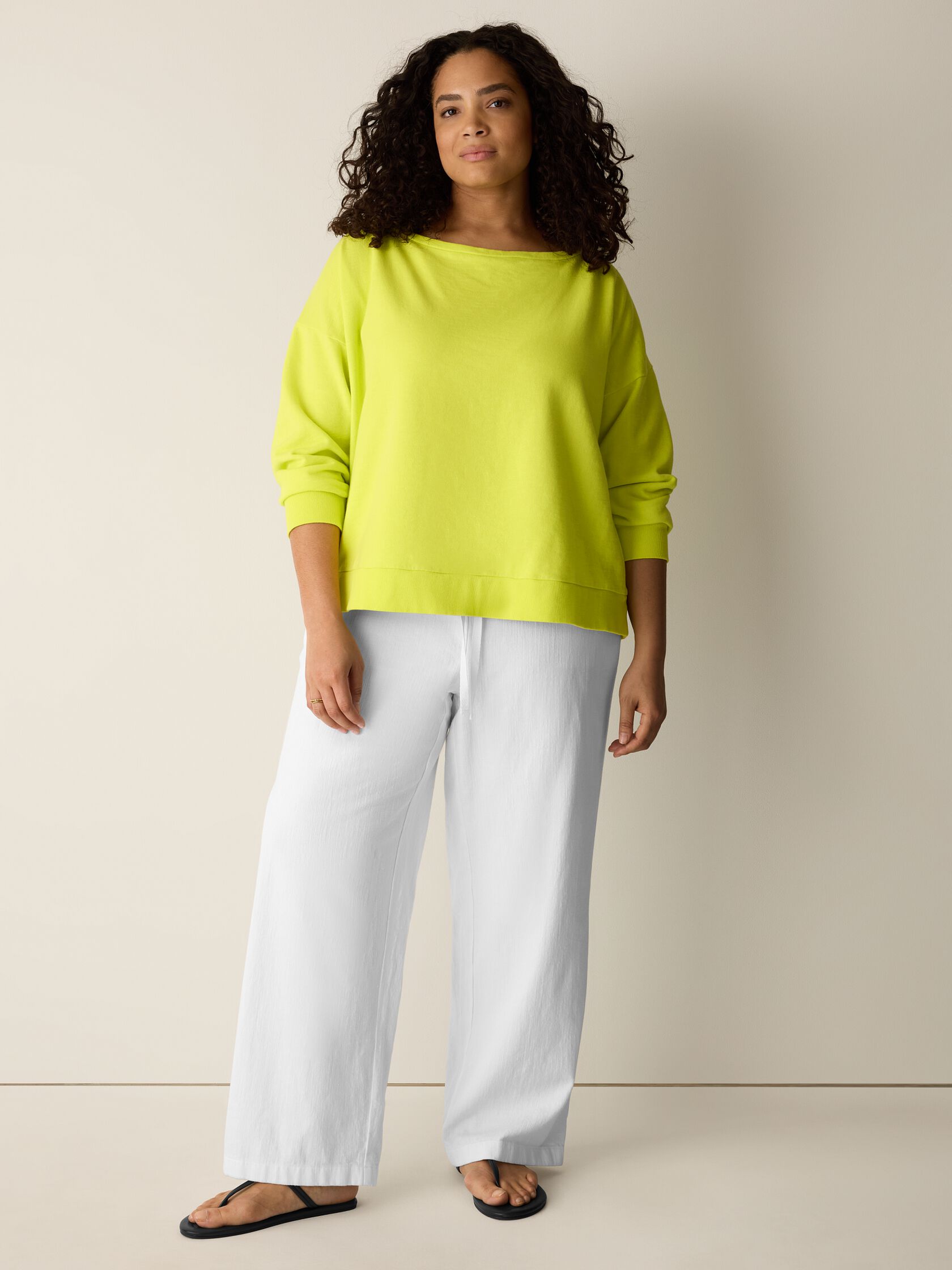 Garment-Dyed Organic Cotton Terry Bateau Neck Top