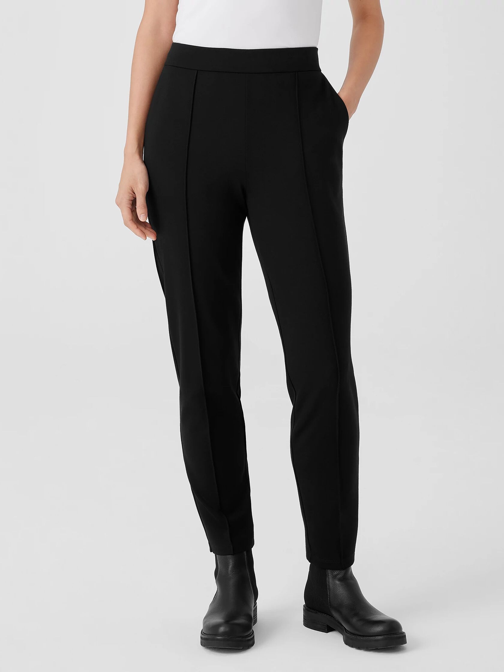 Pintucked Ponte Slim-Leg Pants