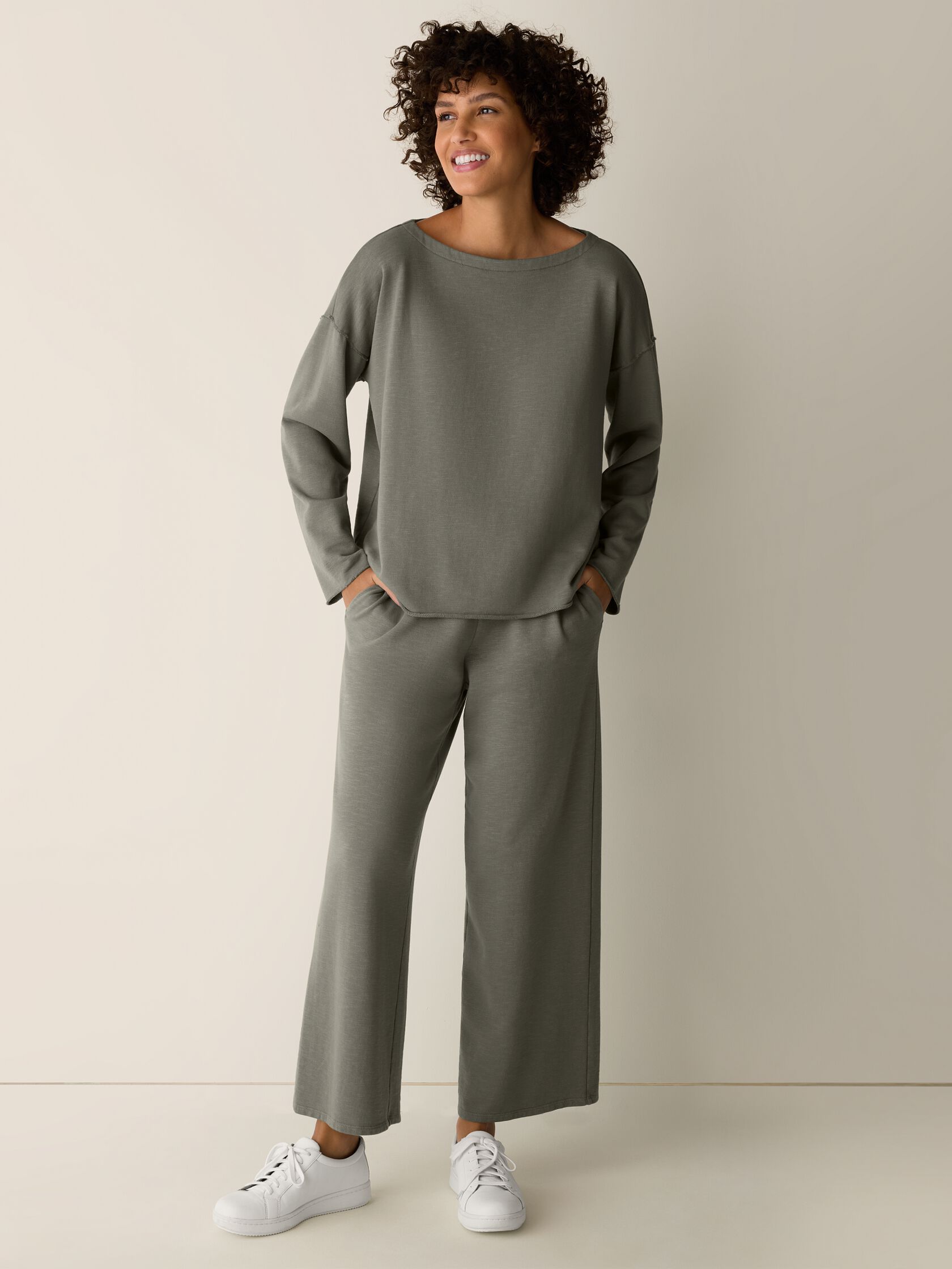 Garment-Dyed Organic Cotton Terry Bateau Neck Box-Top