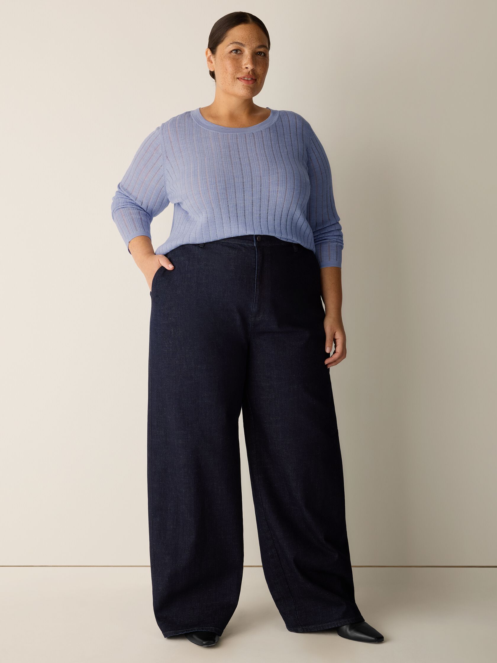 Cotton Stretch Denim Roomy Wide Trouser