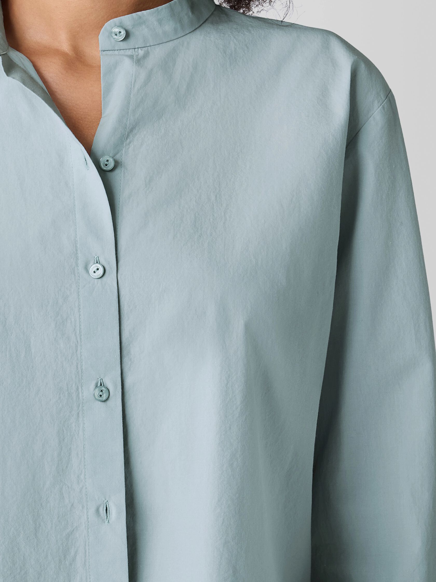 Washed Organic Cotton Poplin Band Collar Short Shirt