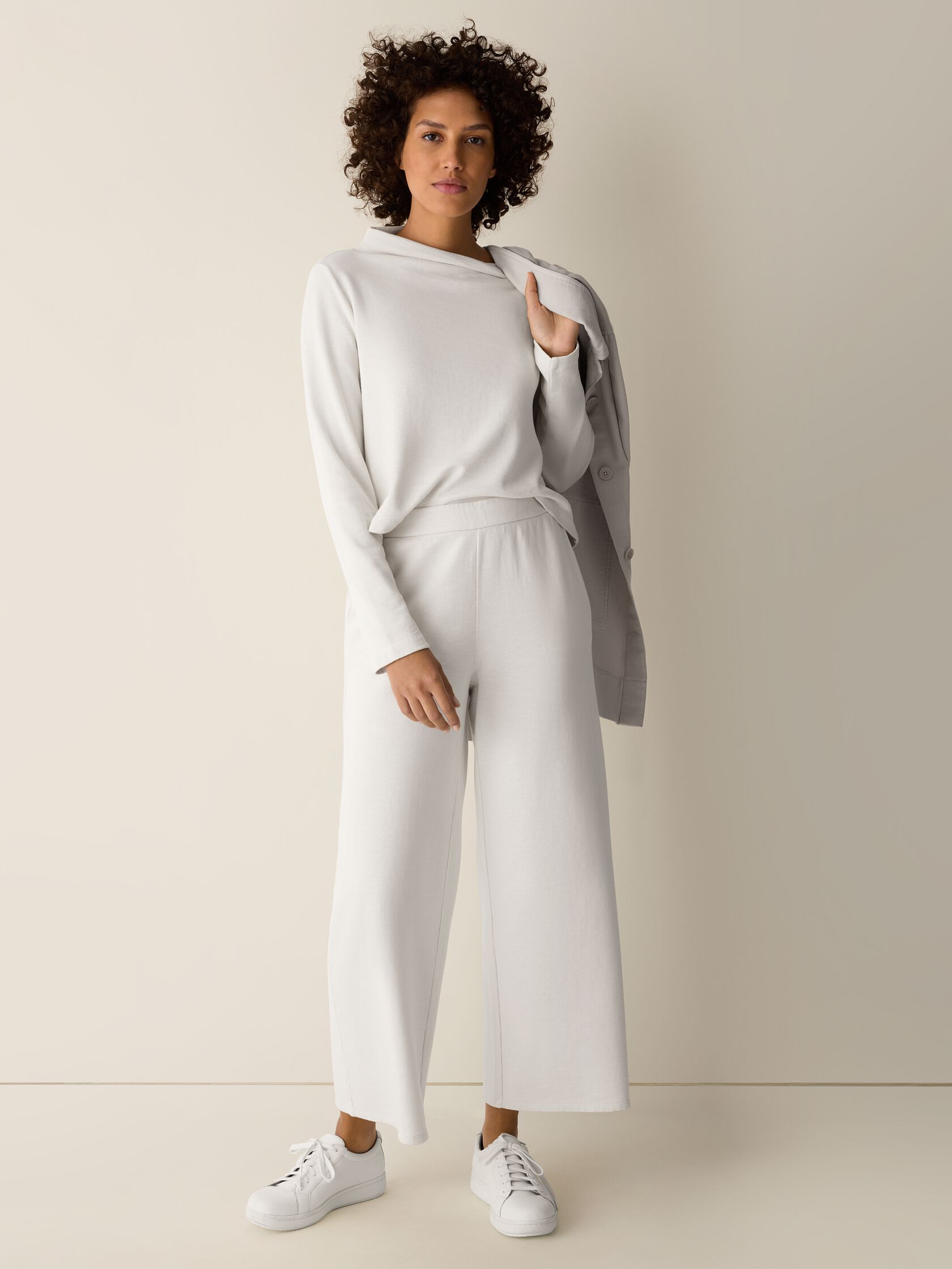 Garment-Dyed Organic Cotton Terry Wide-Leg Pant