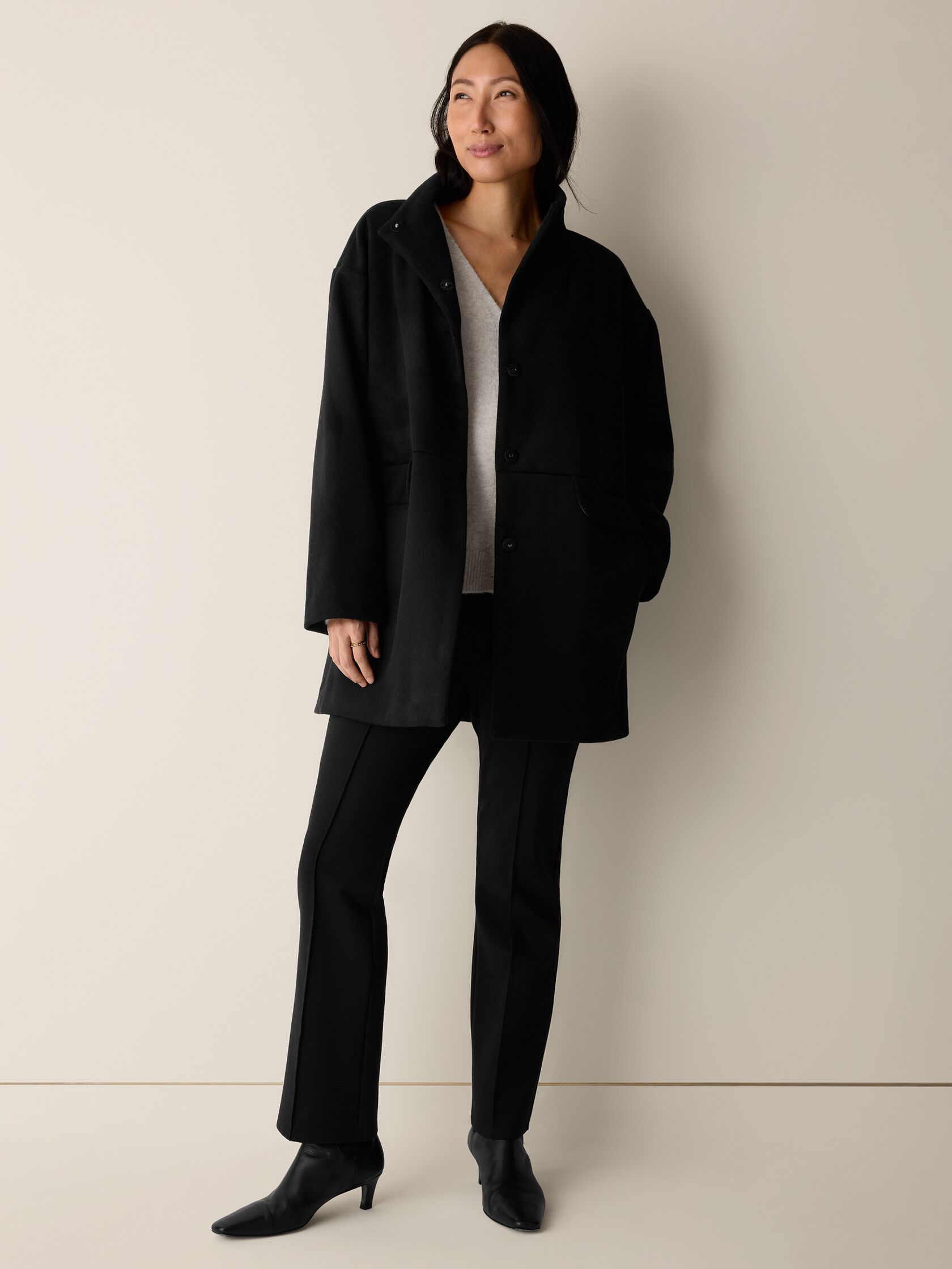 Soft Wool Melton High Collar Coat