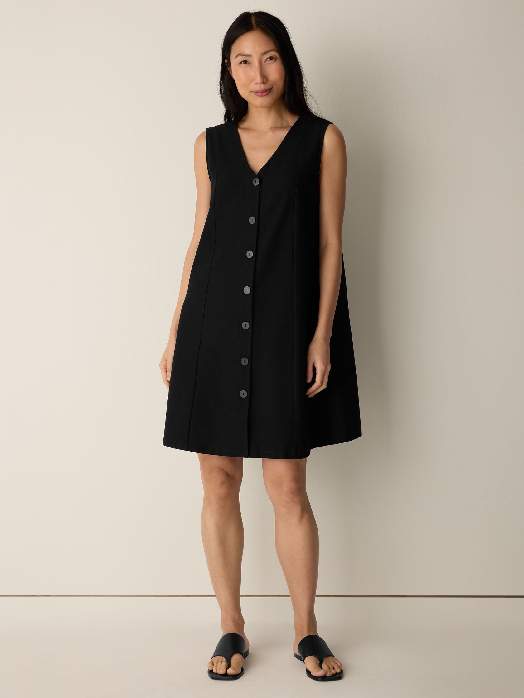 Resewn Washable Stretch Crepe V-Neck Dress