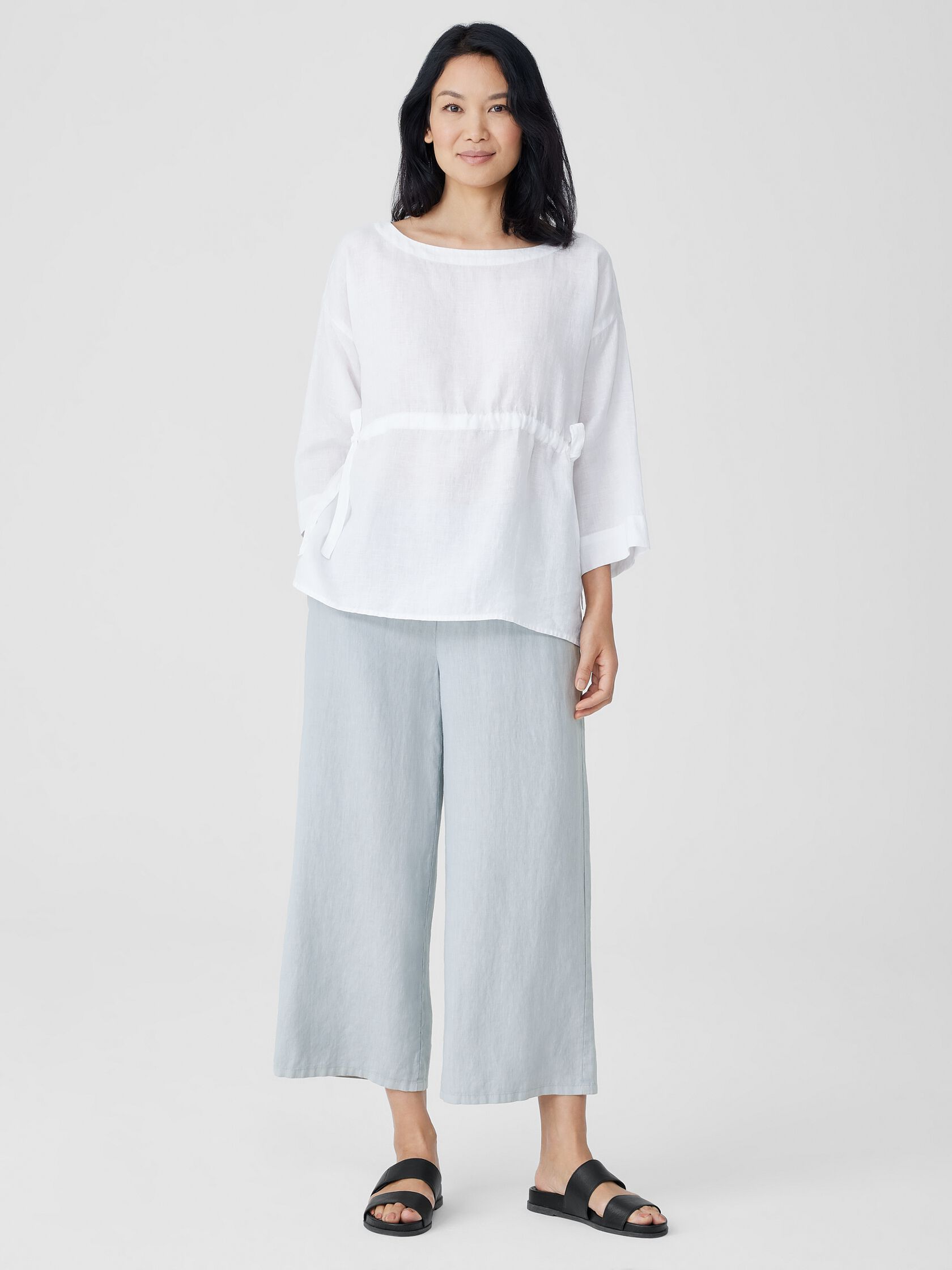 Garment-Dyed Organic Linen Wide-Leg Pant