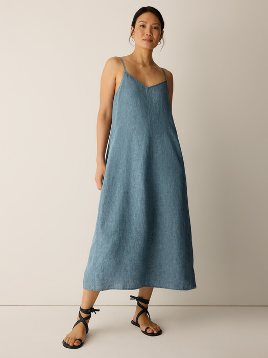 Eileen Fisher - Women's Washed Organic Linen Dlav Lantern Dress - Blue - Size: Medium regular Eileen Fisher - Women's Washed Organic Linen Dlav Lantern Dress - Blue - Size: Medium regular