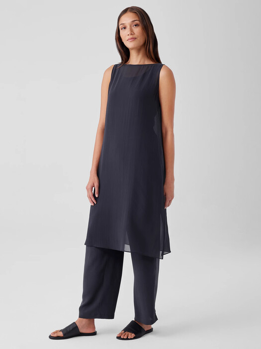 sheer silk georgette bateau neck dress Eileen Fisher Bateau-Neck Sheer Silk Georgette Midi Dress